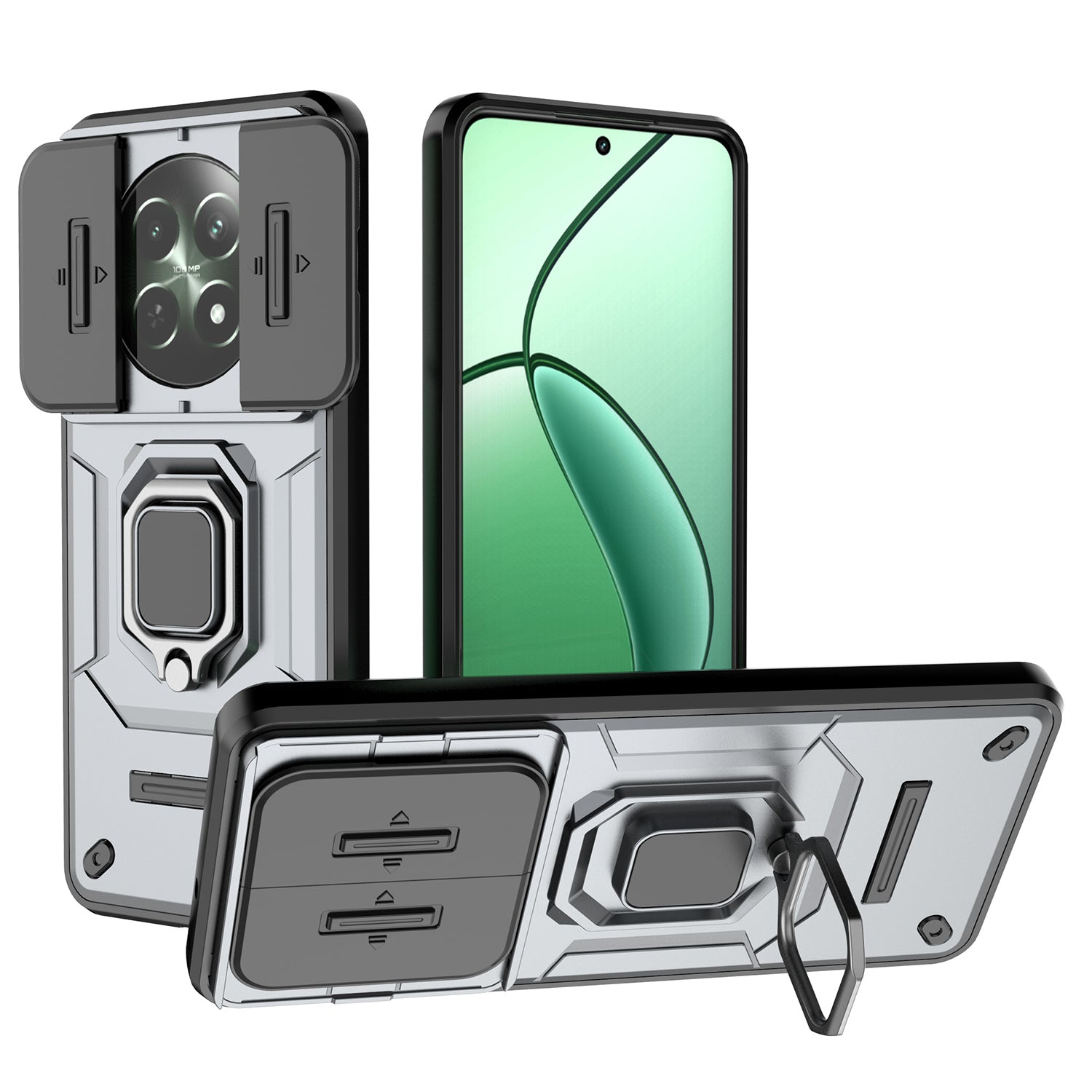 For Realme 12 Case PC+TPU Impact-Resistant Phone Cover with Slide Lens Protection