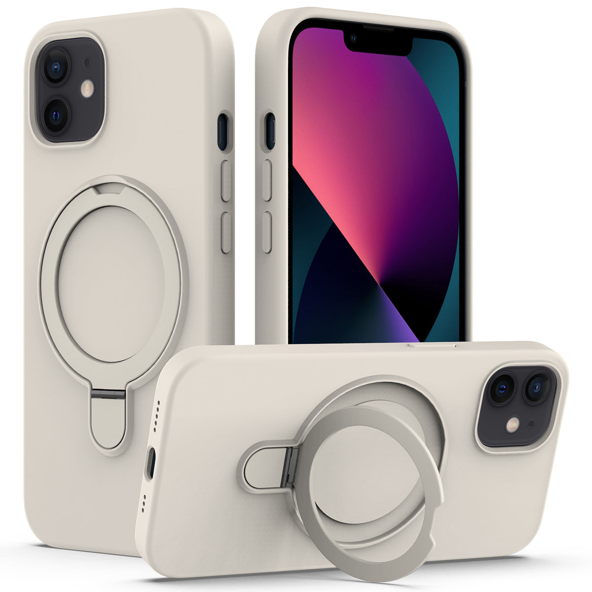For iPhone 11 Magnetic Case with Ring Kickstand PC + Silicone Drop-Proof Phone Cover