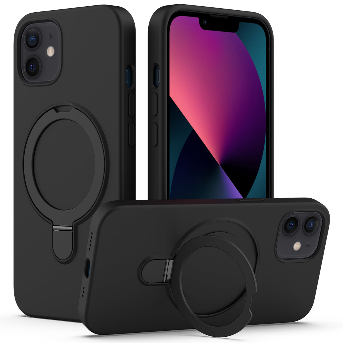 For iPhone 11 Magnetic Case with Ring Kickstand PC + Silicone Drop-Proof Phone Cover