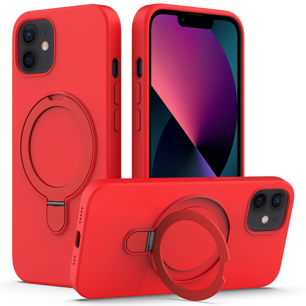 For iPhone 11 Magnetic Case with Ring Kickstand PC + Silicone Drop-Proof Phone Cover
