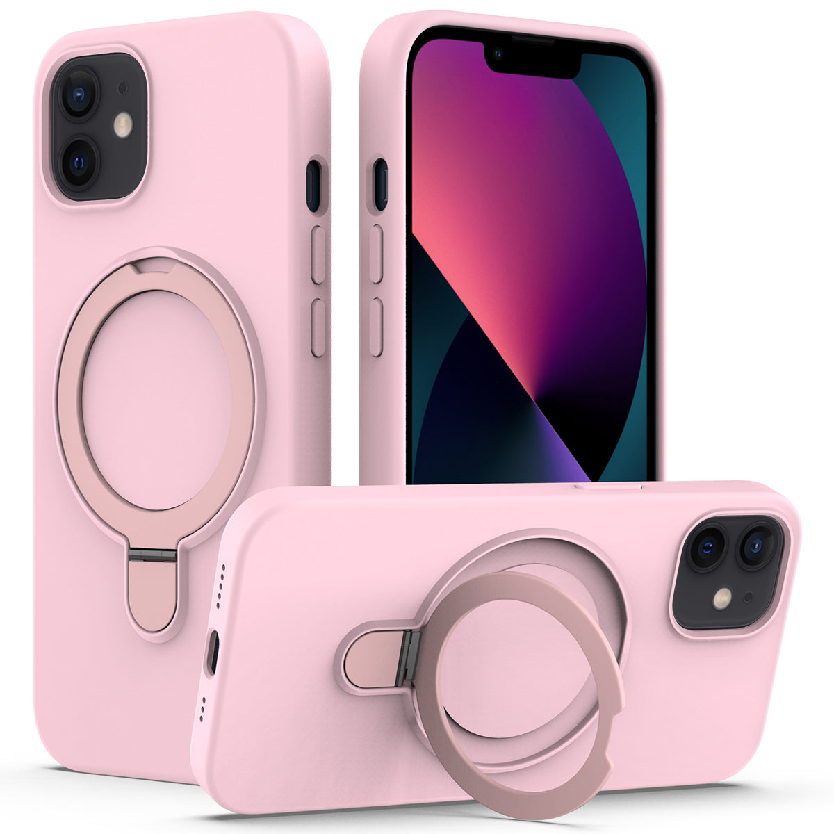 For iPhone 11 Magnetic Case with Ring Kickstand PC + Silicone Drop-Proof Phone Cover