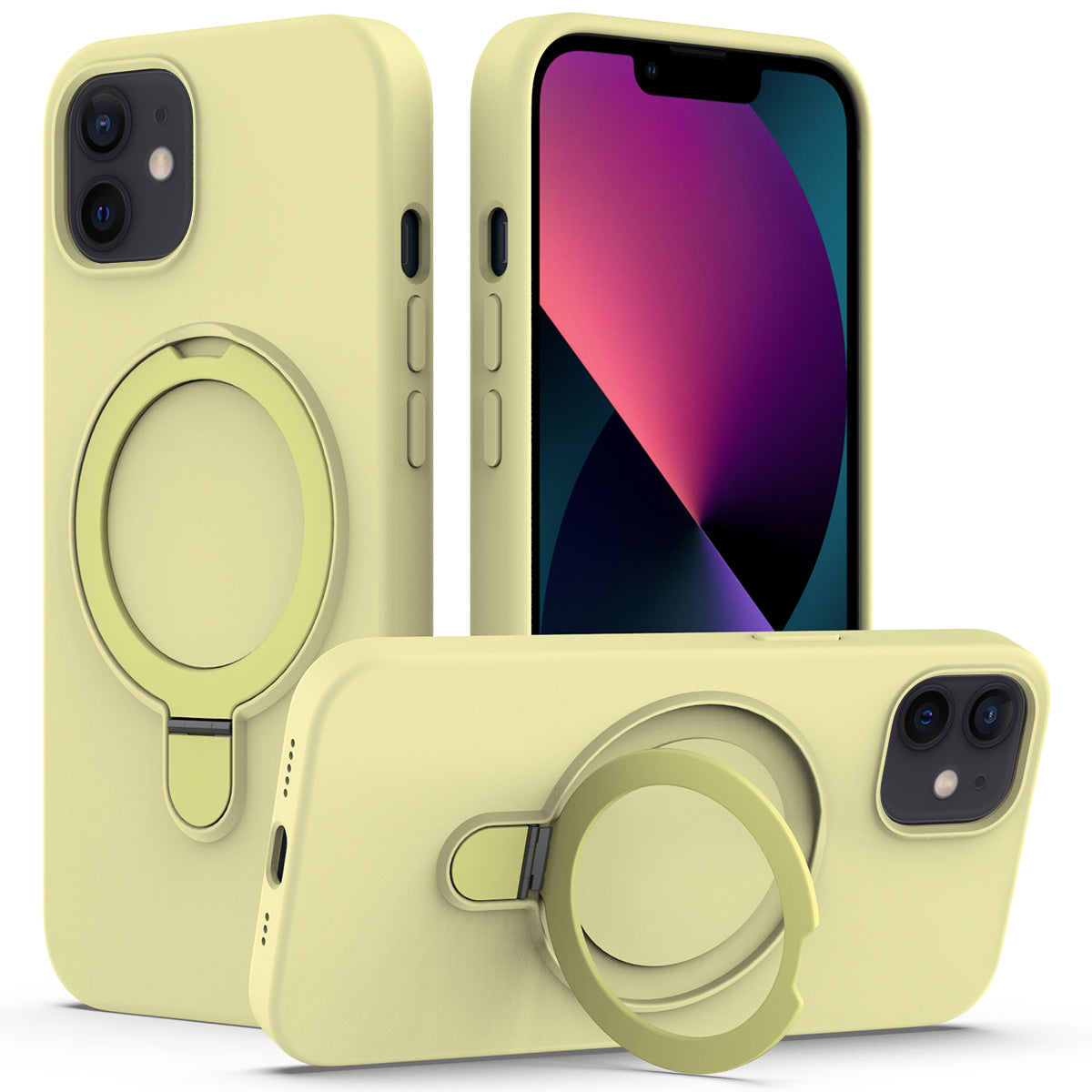 For iPhone 11 Magnetic Case with Ring Kickstand PC + Silicone Drop-Proof Phone Cover