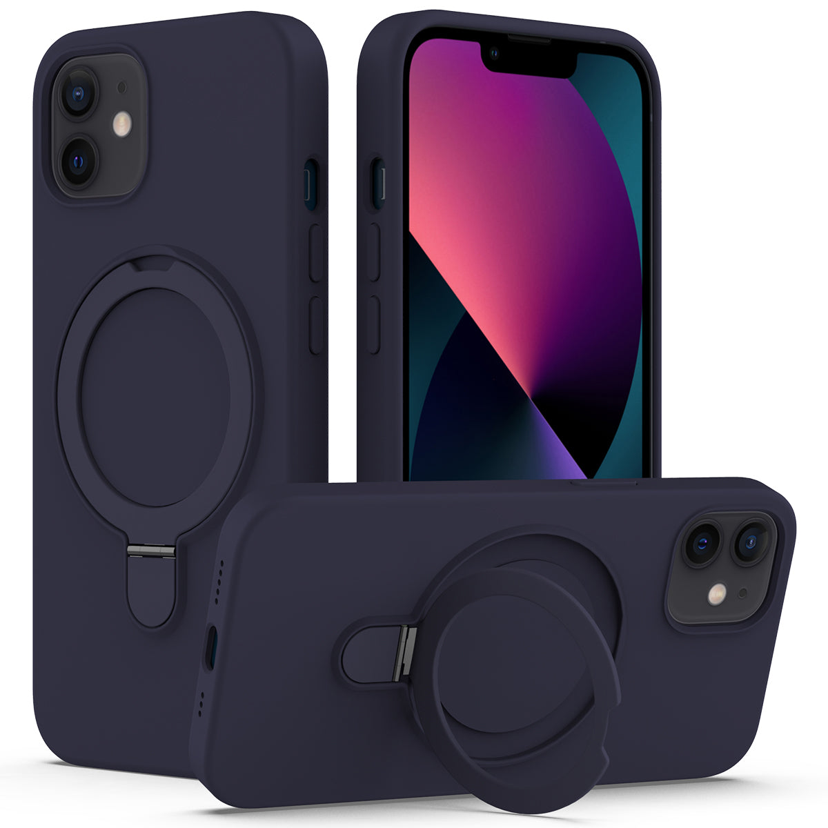 For iPhone 11 Magnetic Case with Ring Kickstand PC + Silicone Drop-Proof Phone Cover