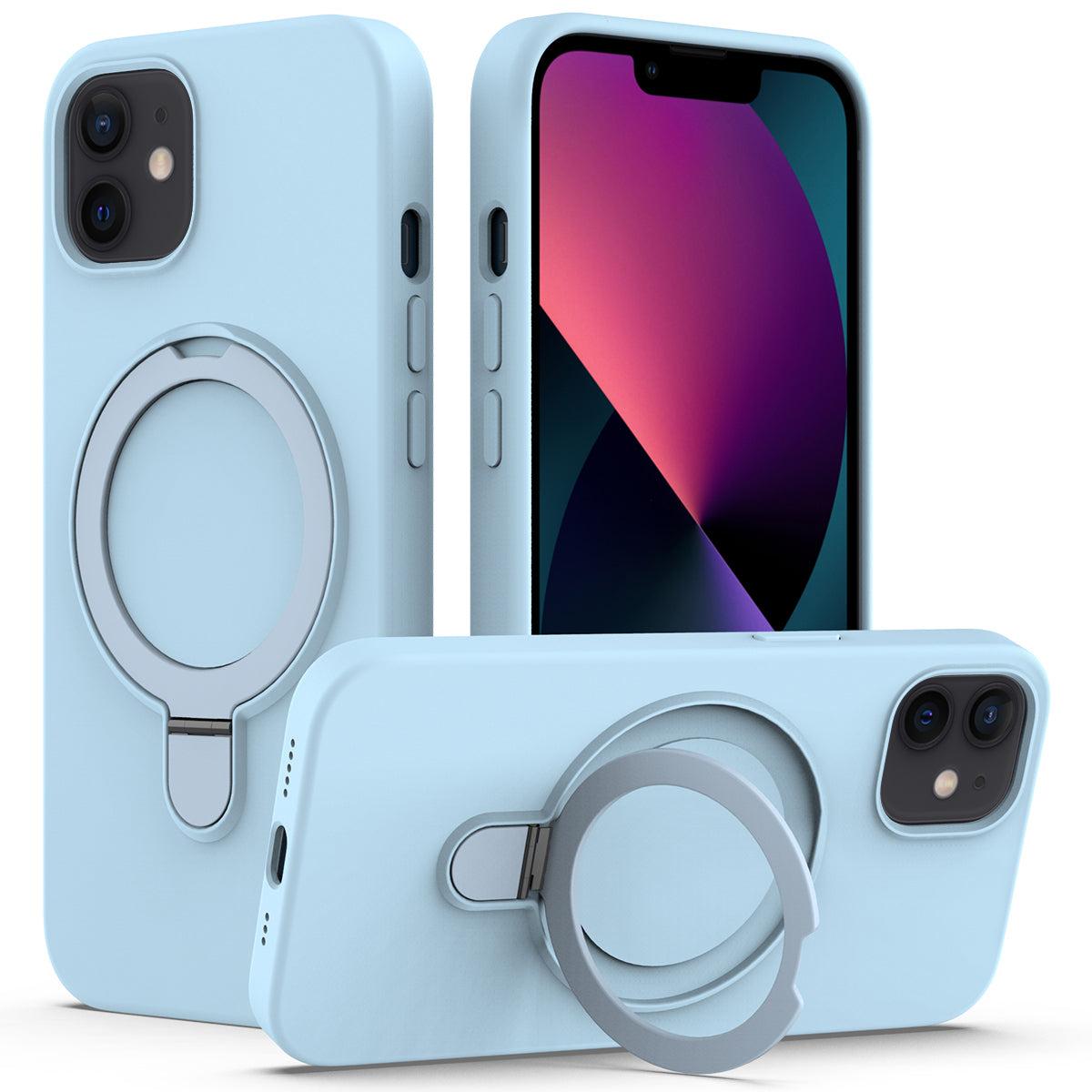 For iPhone 11 Magnetic Case with Ring Kickstand PC + Silicone Drop-Proof Phone Cover