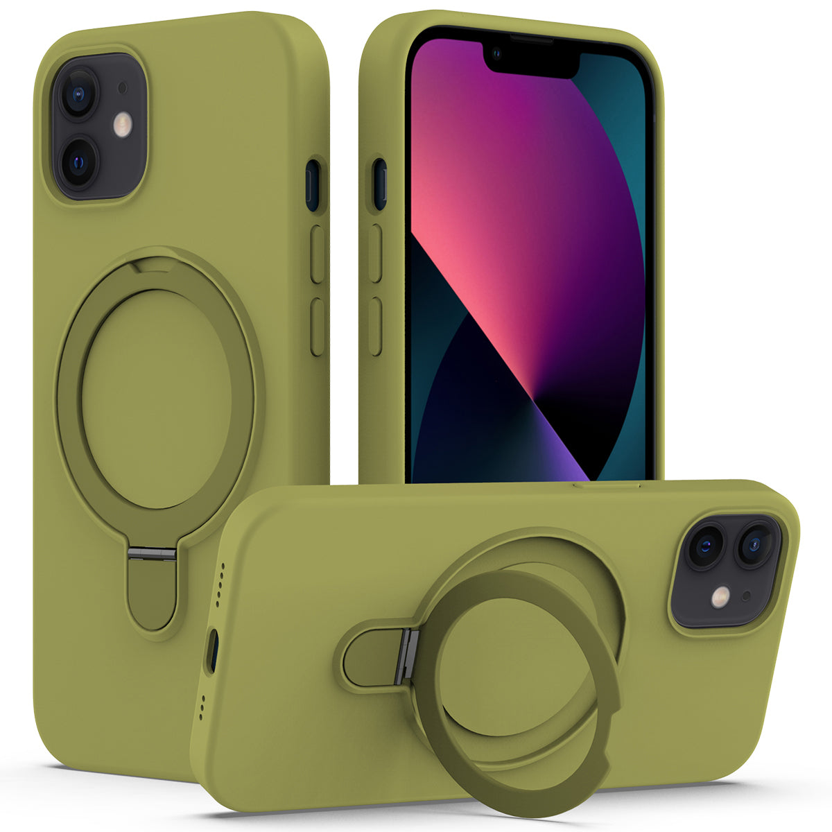 For iPhone 11 Magnetic Case with Ring Kickstand PC + Silicone Drop-Proof Phone Cover