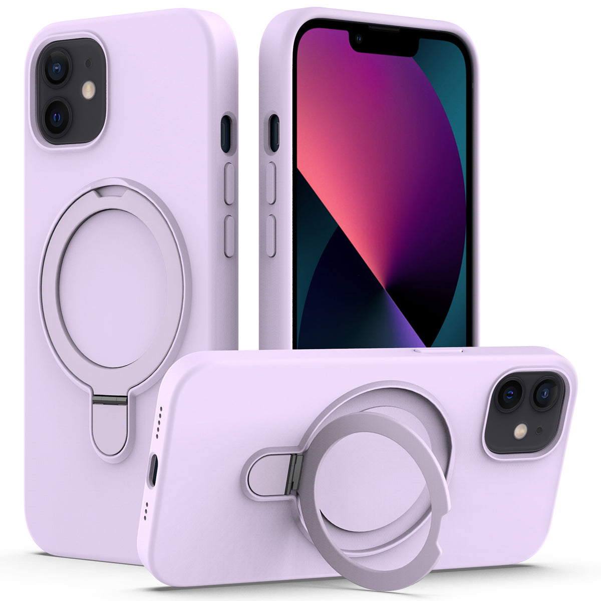 For iPhone 11 Magnetic Case with Ring Kickstand PC + Silicone Drop-Proof Phone Cover