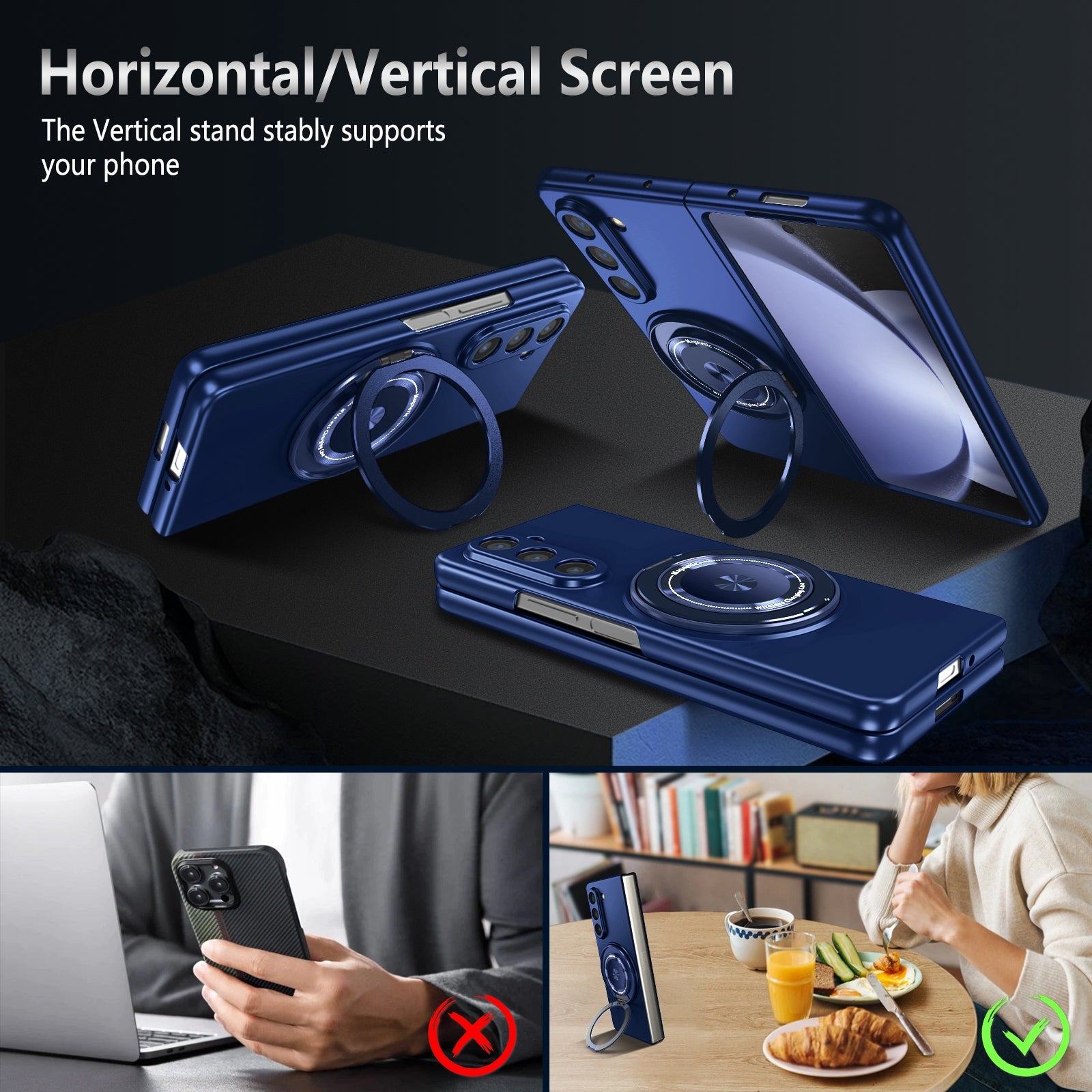 For Samsung Galaxy Z Fold5 5G Magnetic Phone Case PC+TPU Flip Cover with Rotary Kickstand