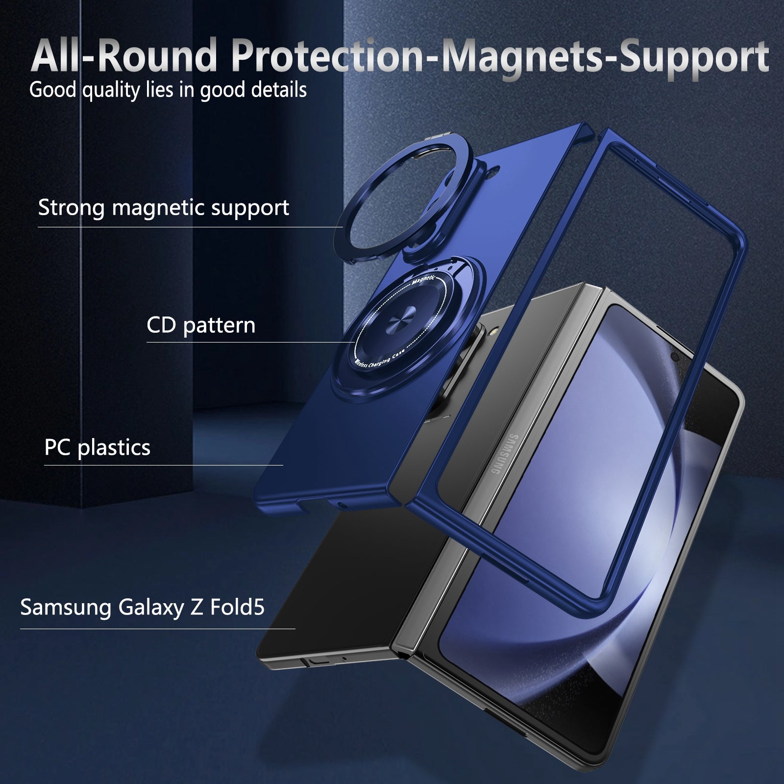 For Samsung Galaxy Z Fold5 5G Magnetic Phone Case PC+TPU Flip Cover with Rotary Kickstand
