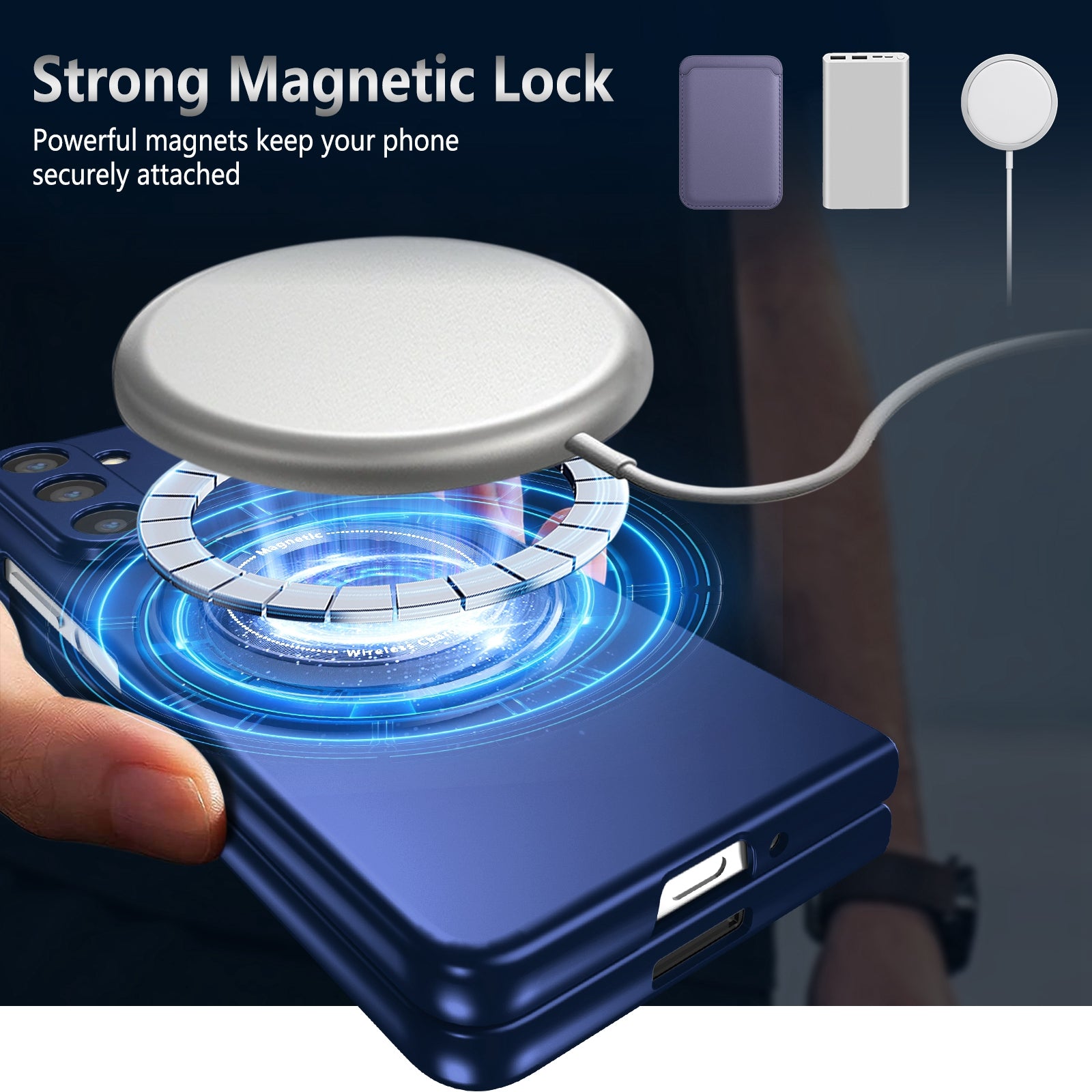 For Samsung Galaxy Z Fold5 5G Magnetic Phone Case PC+TPU Flip Cover with Rotary Kickstand