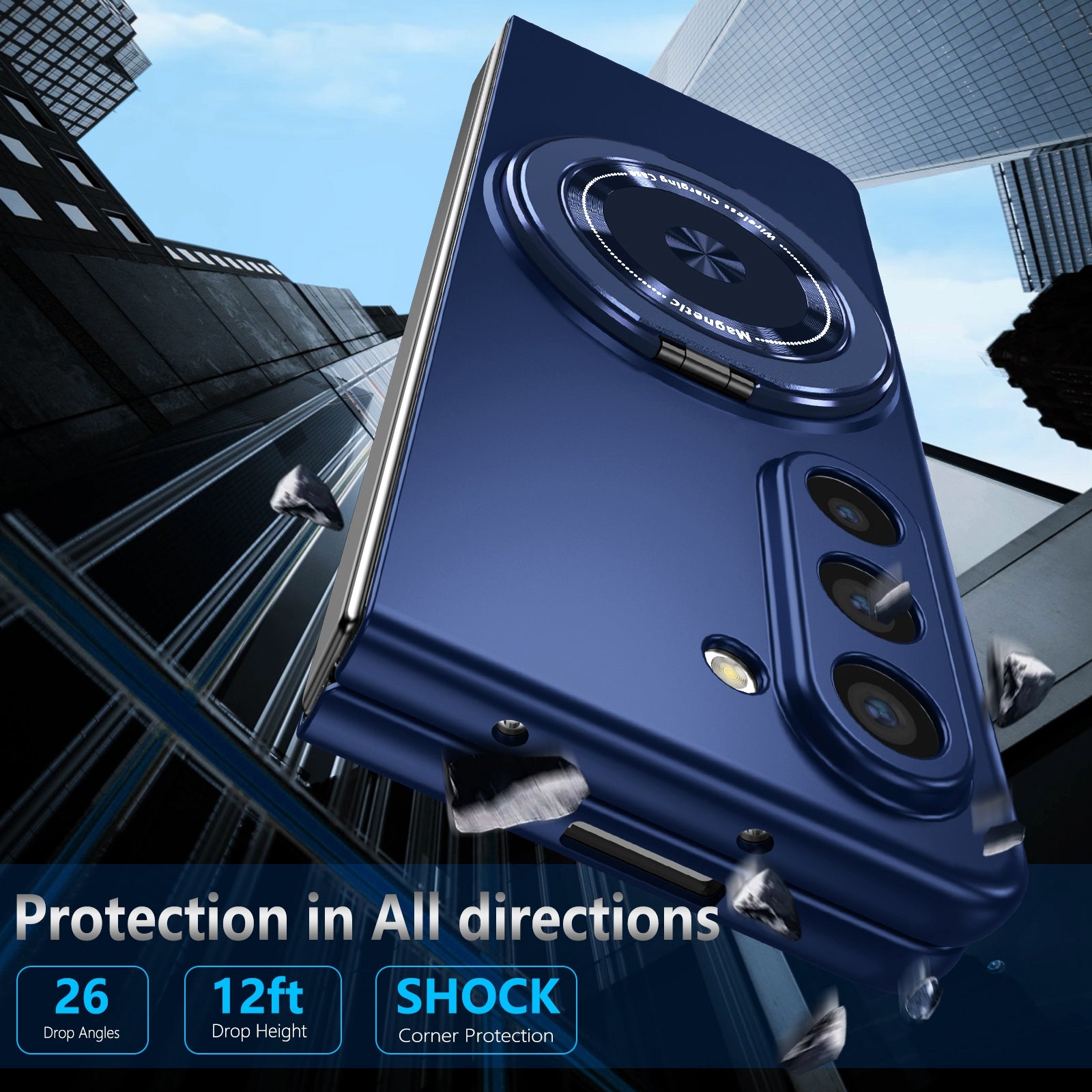 For Samsung Galaxy Z Fold5 5G Magnetic Phone Case PC+TPU Flip Cover with Rotary Kickstand
