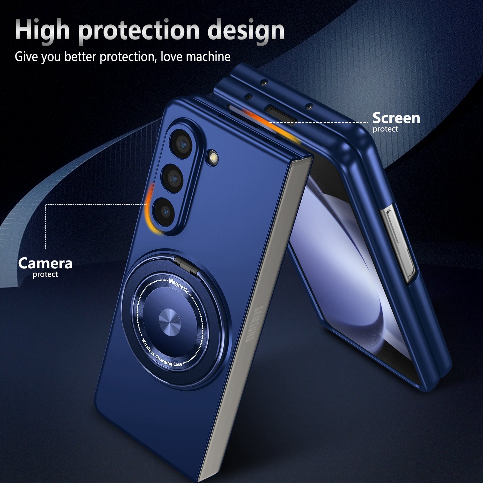 For Samsung Galaxy Z Fold5 5G Magnetic Phone Case PC+TPU Flip Cover with Rotary Kickstand