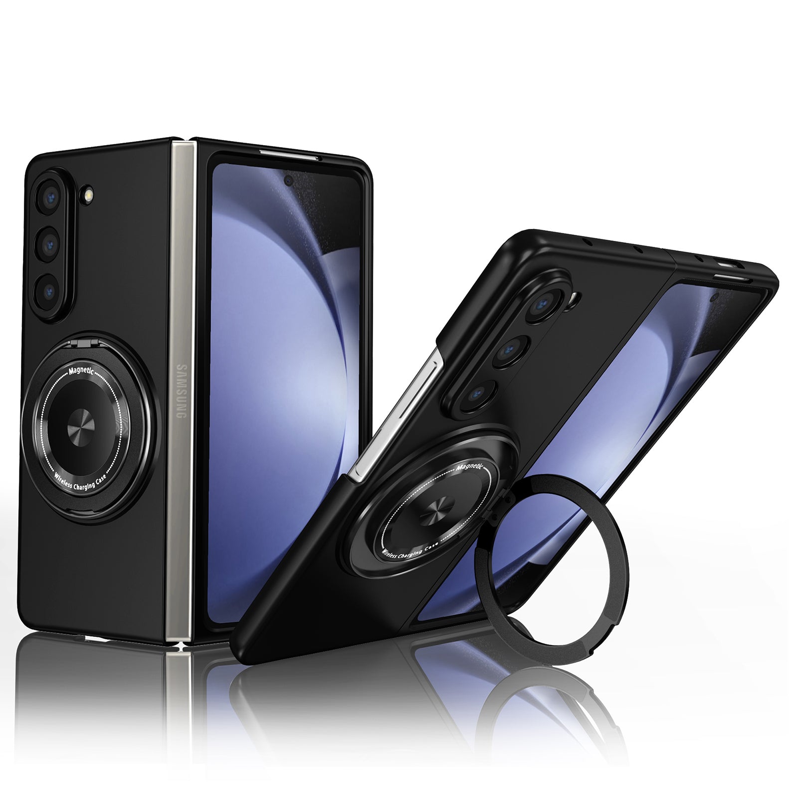 For Samsung Galaxy Z Fold5 5G Magnetic Phone Case PC+TPU Flip Cover with Rotary Kickstand