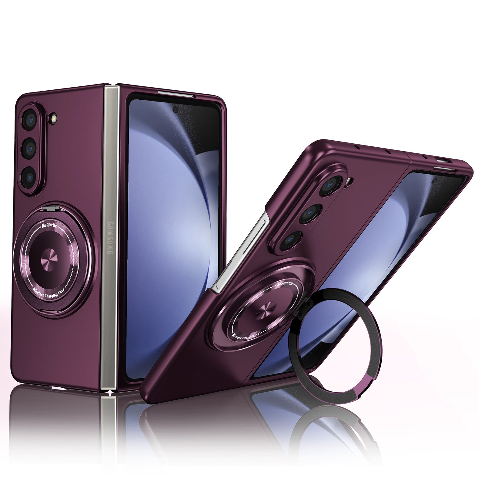 For Samsung Galaxy Z Fold5 5G Magnetic Phone Case PC+TPU Flip Cover with Rotary Kickstand
