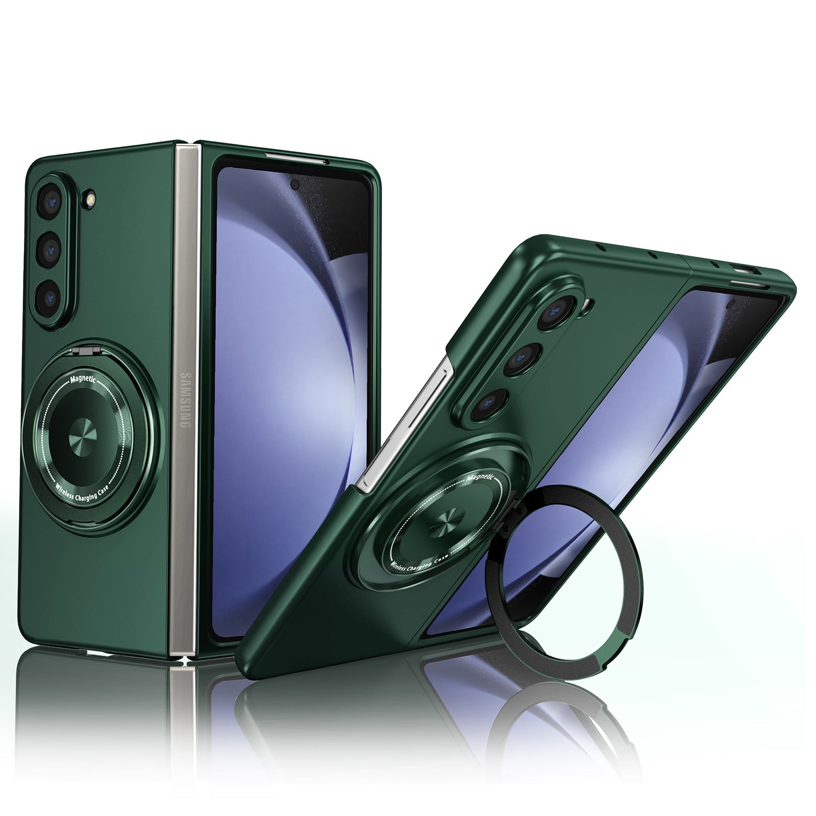 For Samsung Galaxy Z Fold5 5G Magnetic Phone Case PC+TPU Flip Cover with Rotary Kickstand