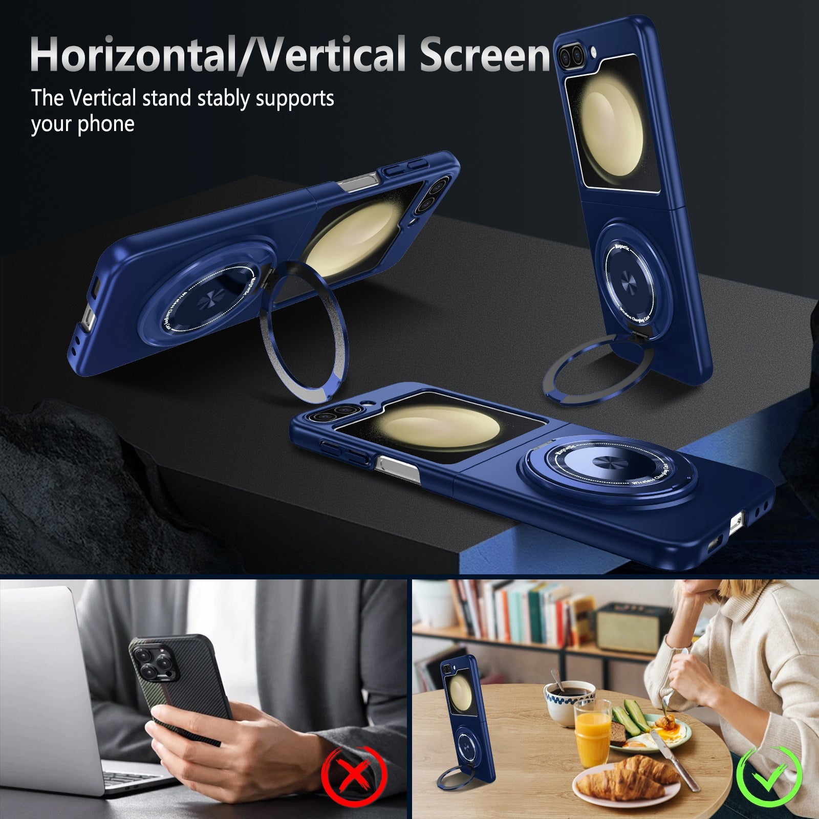 For Samsung Galaxy Z Flip5 5G Magnetic Case Invisible Kickstand PC+TPU Phone Cover