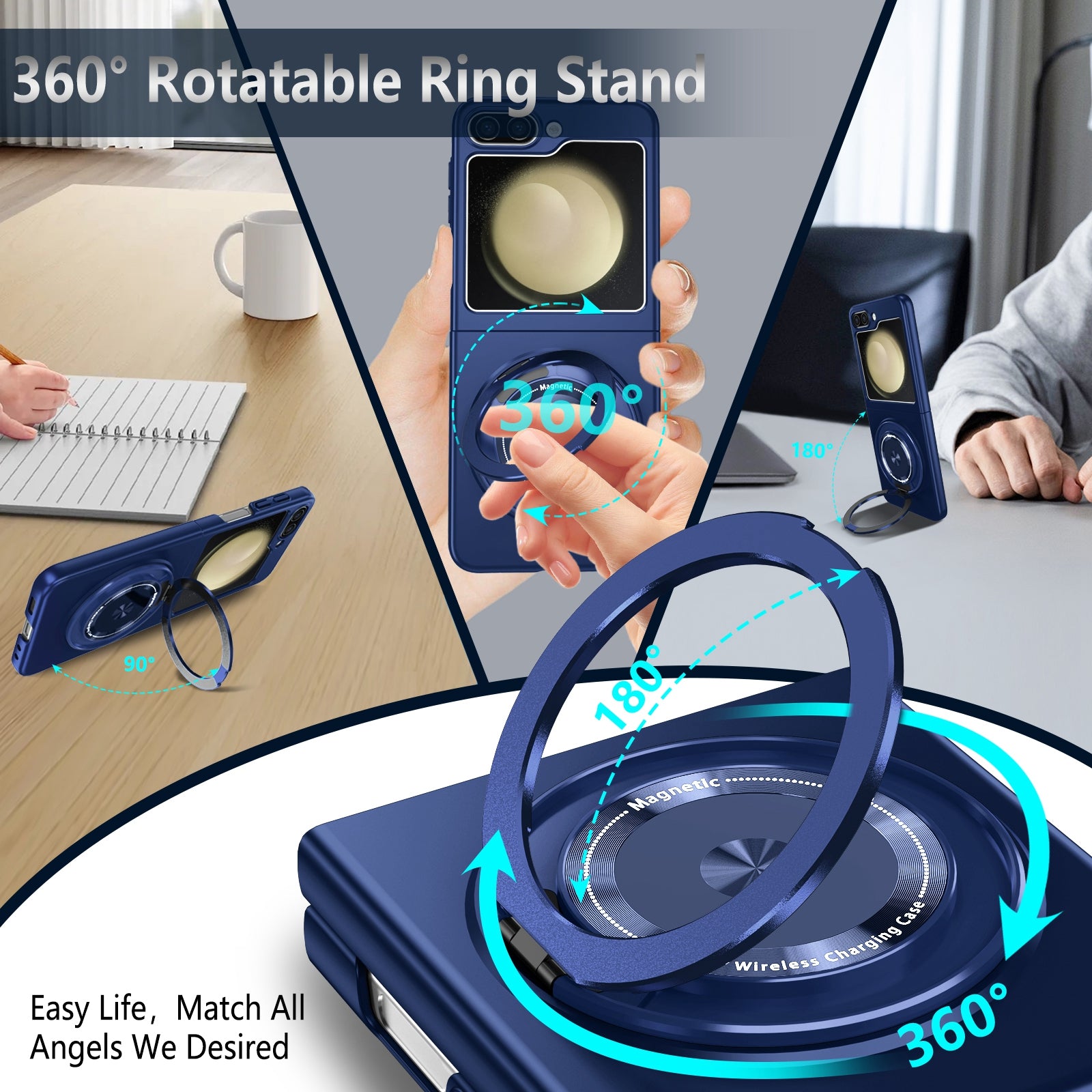For Samsung Galaxy Z Flip5 5G Magnetic Case Invisible Kickstand PC+TPU Phone Cover