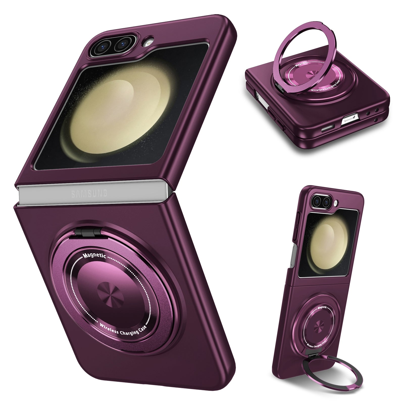 For Samsung Galaxy Z Flip5 5G Magnetic Case Invisible Kickstand PC+TPU Phone Cover