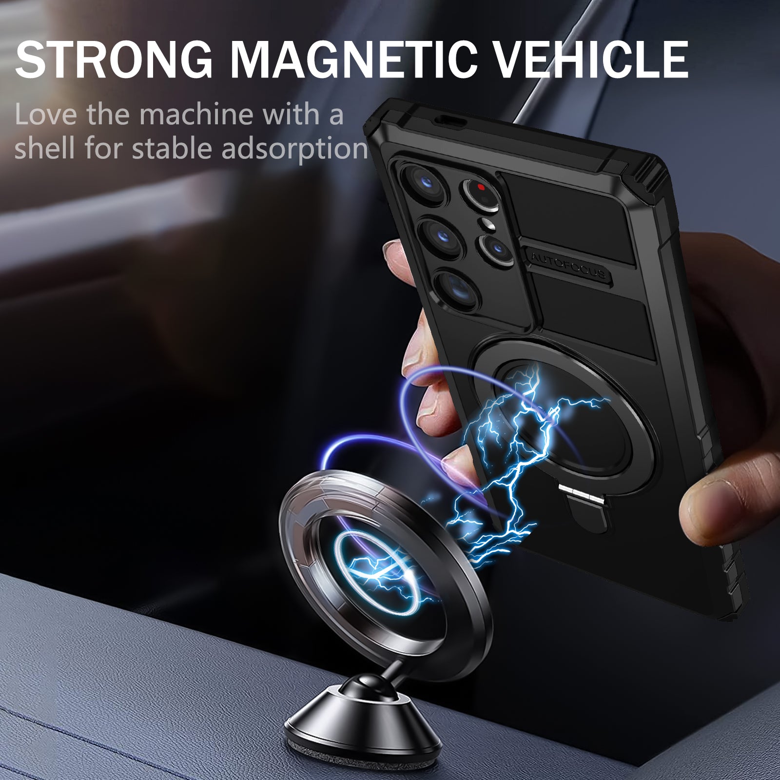For Samsung Galaxy S24 Ultra Magnetic Kickstand Cover PC+TPU Phone Case Compatible with MagSafe