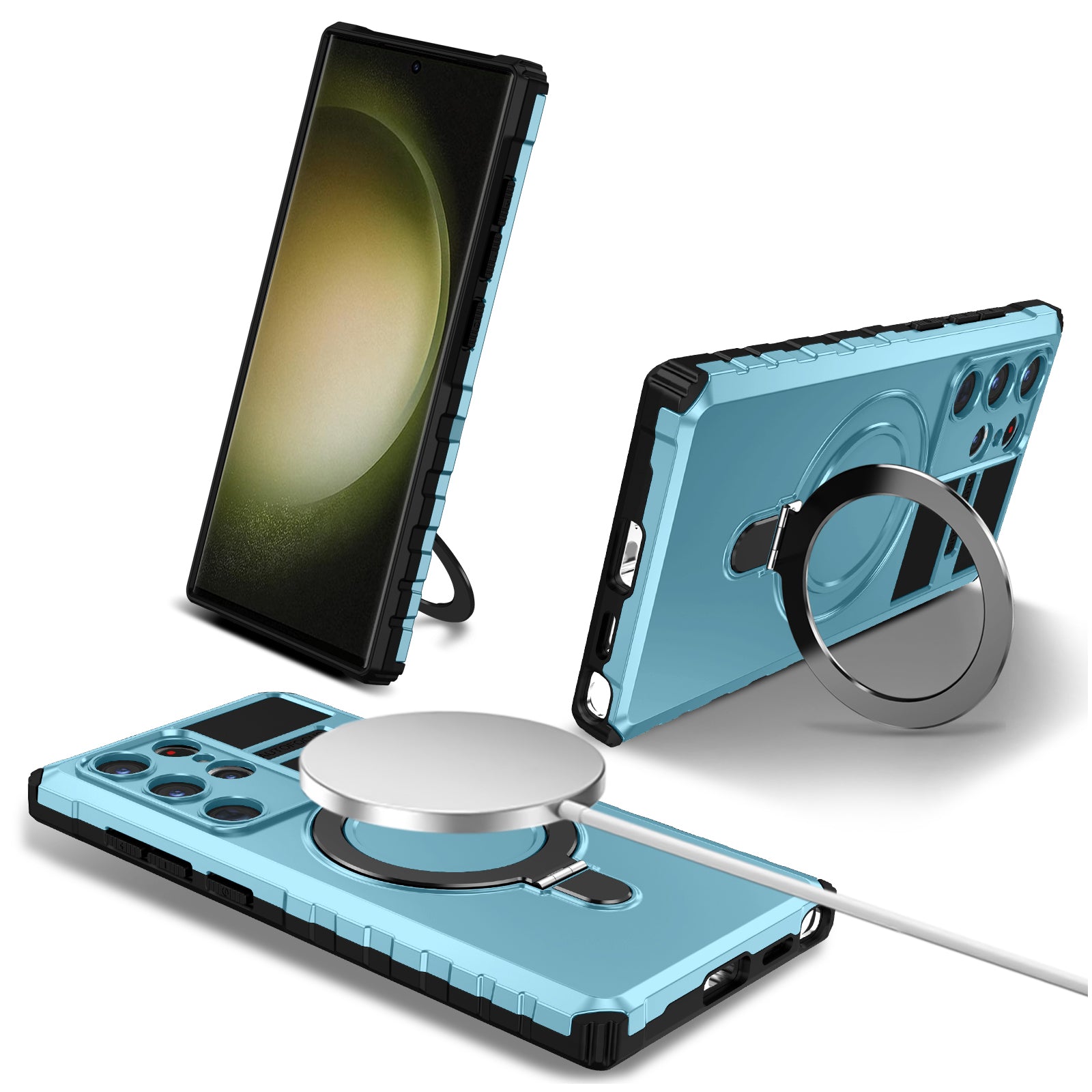 For Samsung Galaxy S24 Ultra Magnetic Kickstand Cover PC+TPU Phone Case Compatible with MagSafe
