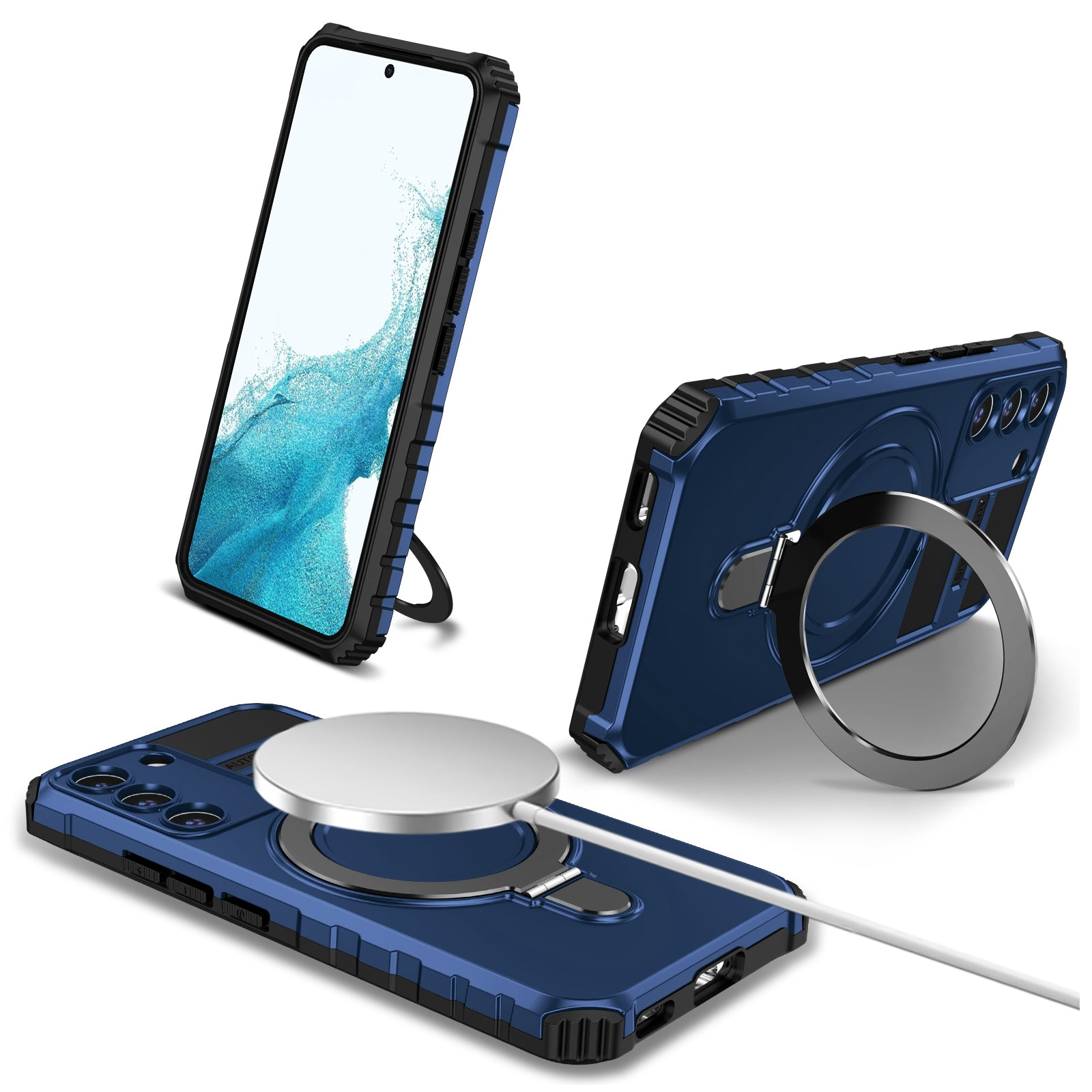 For Samsung Galaxy S22 5G Compatible with MagSafe PC+TPU Phone Case Magnetic Finger Grip Kickstand Cover
