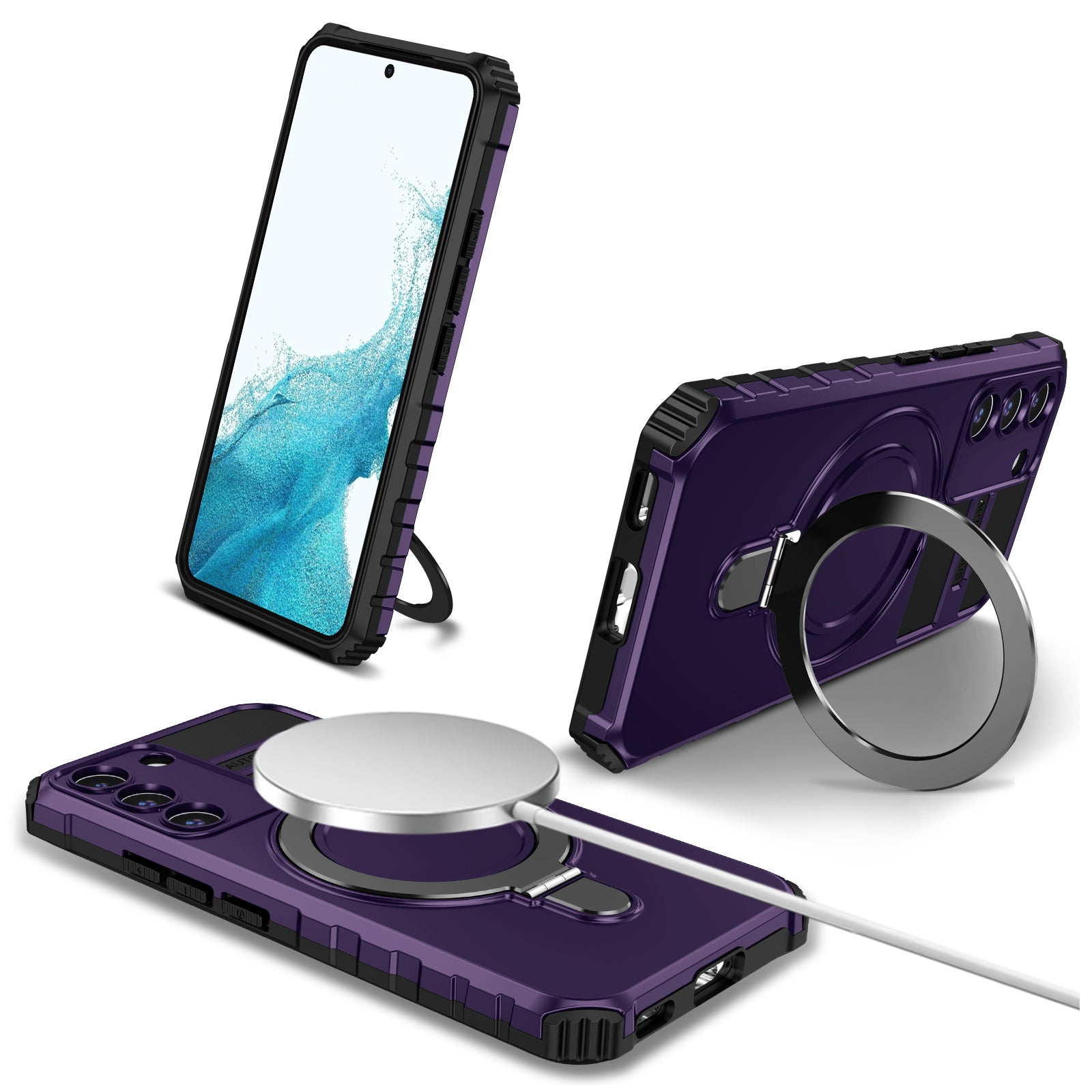 For Samsung Galaxy S22 5G Compatible with MagSafe PC+TPU Phone Case Magnetic Finger Grip Kickstand Cover