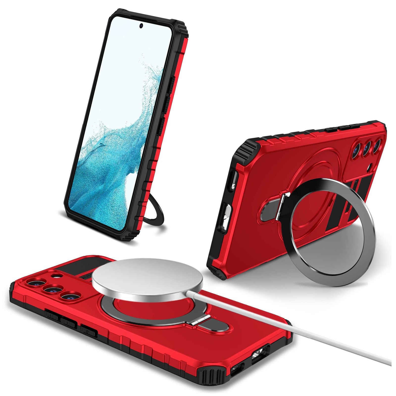 For Samsung Galaxy S22+ 5G Kickstand Cover PC+TPU Phone Case Compatible with MagSafe