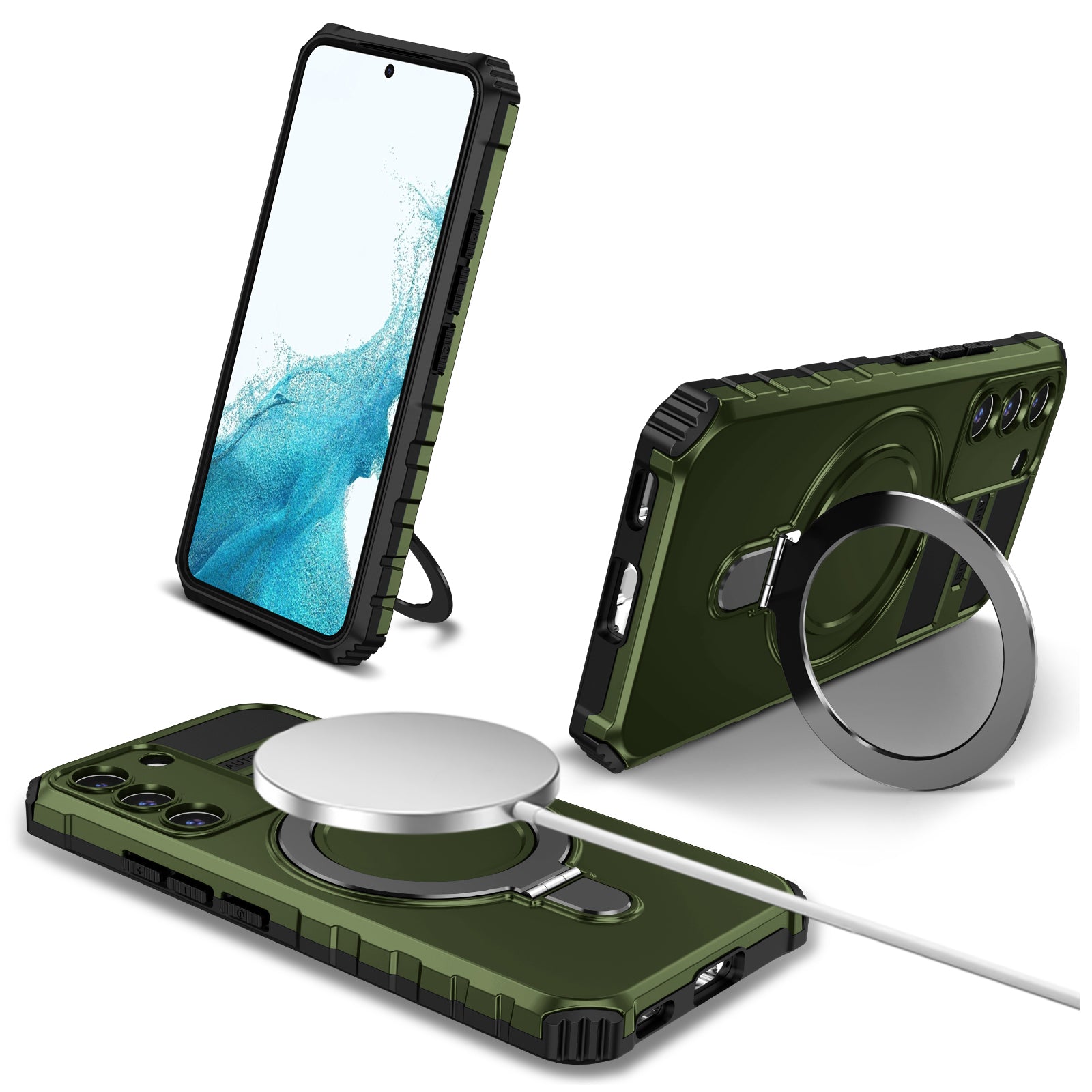 For Samsung Galaxy S22+ 5G Kickstand Cover PC+TPU Phone Case Compatible with MagSafe