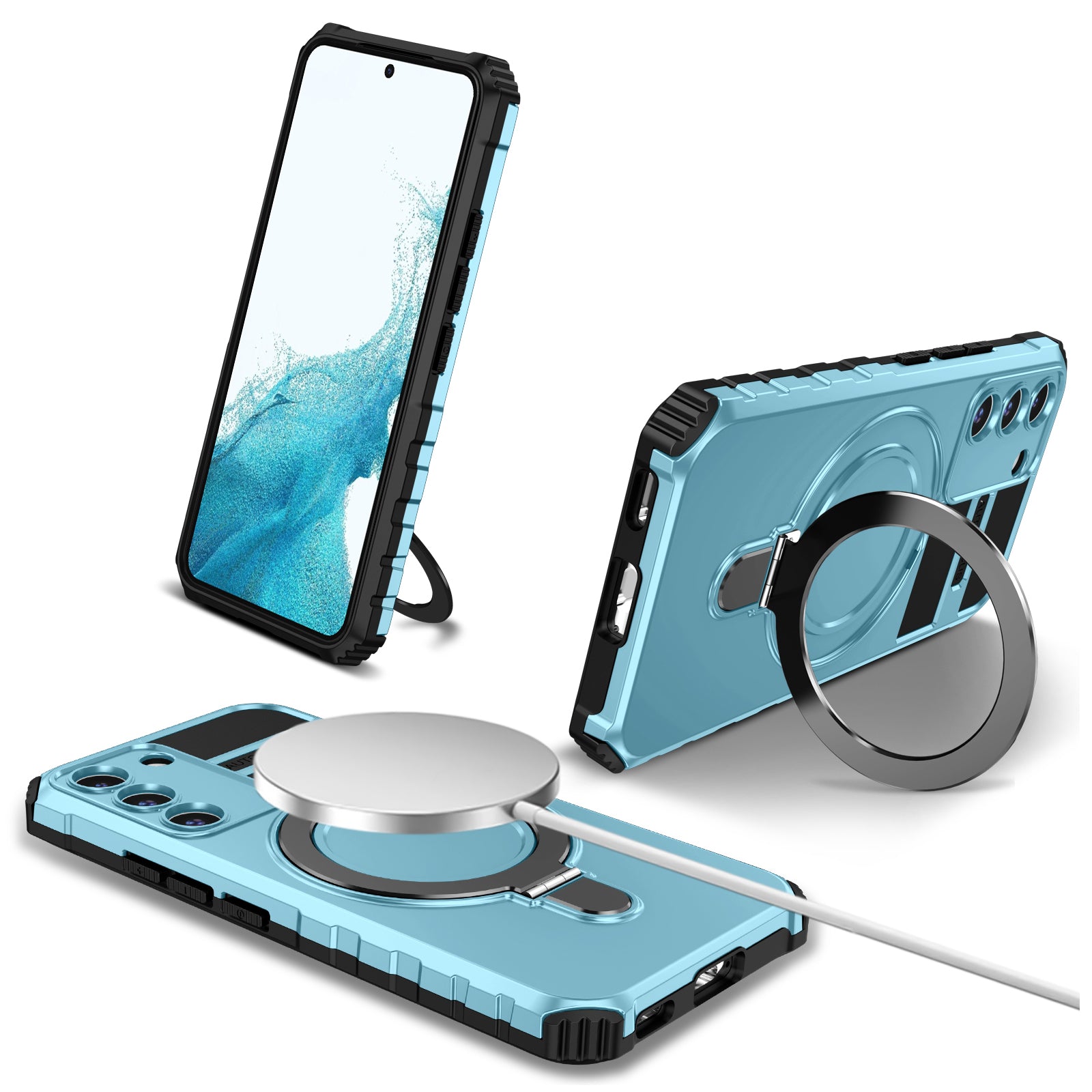 For Samsung Galaxy S22+ 5G Kickstand Cover PC+TPU Phone Case Compatible with MagSafe