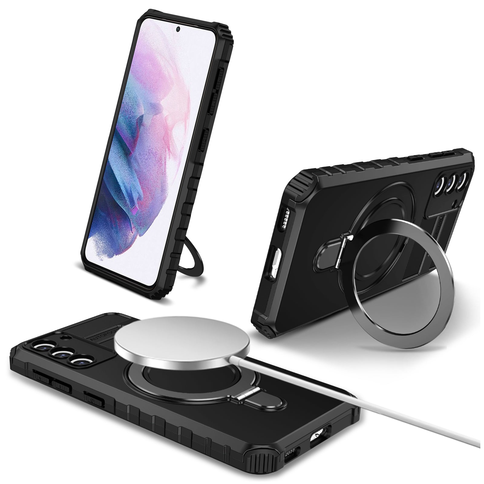 For Samsung Galaxy S21+ 5G Shockproof Case Kickstand PC+TPU Phone Cover Compatible with MagSafe
