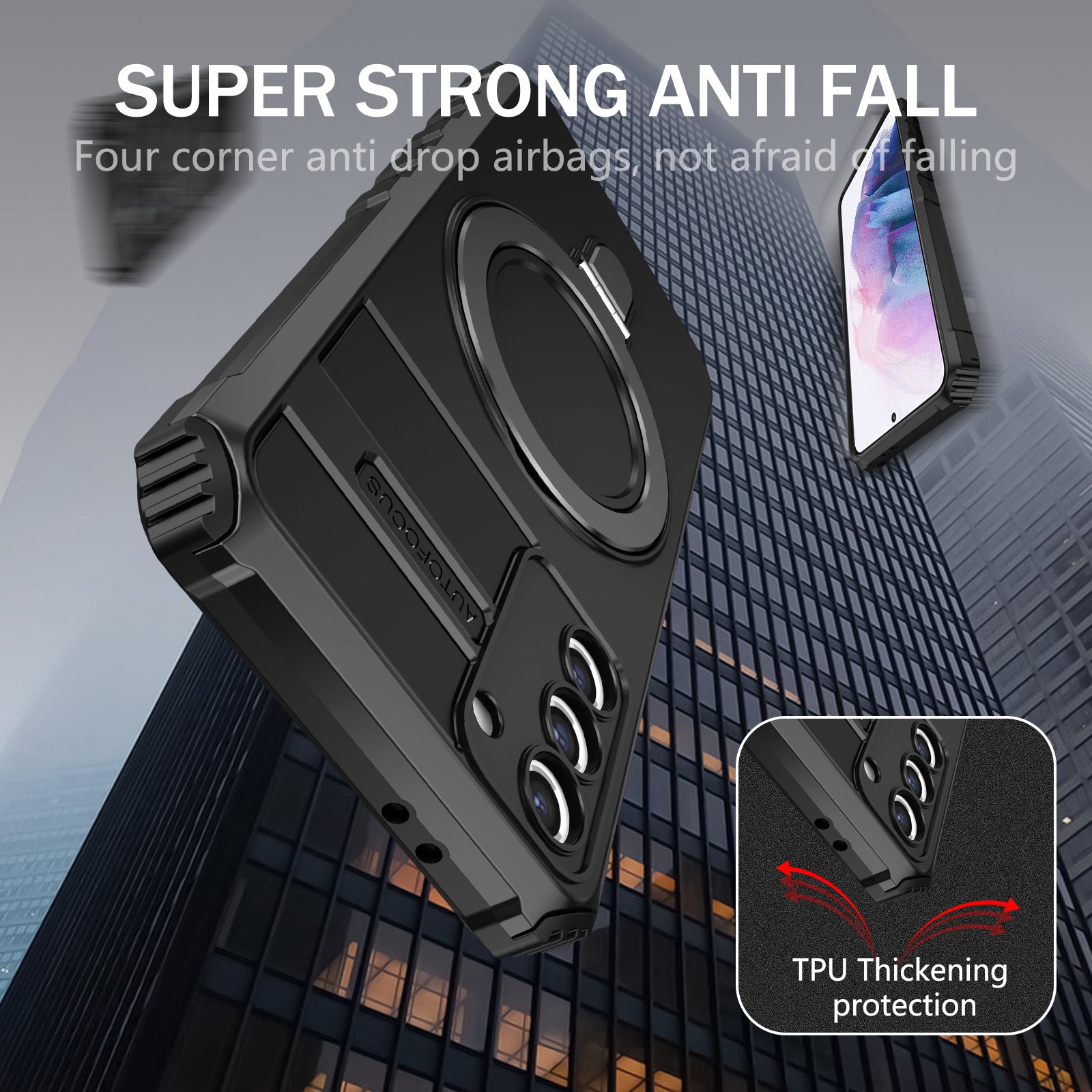 For Samsung Galaxy S21+ 5G Shockproof Case Kickstand PC+TPU Phone Cover Compatible with MagSafe