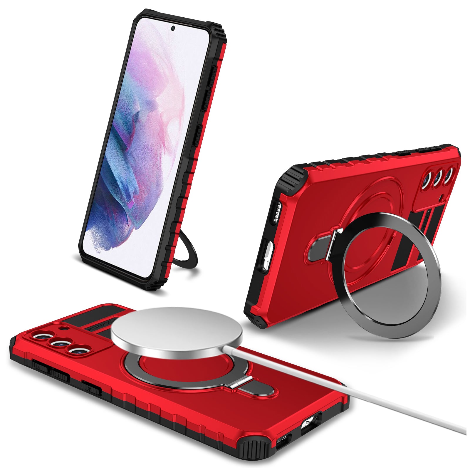 For Samsung Galaxy S21+ 5G Shockproof Case Kickstand PC+TPU Phone Cover Compatible with MagSafe
