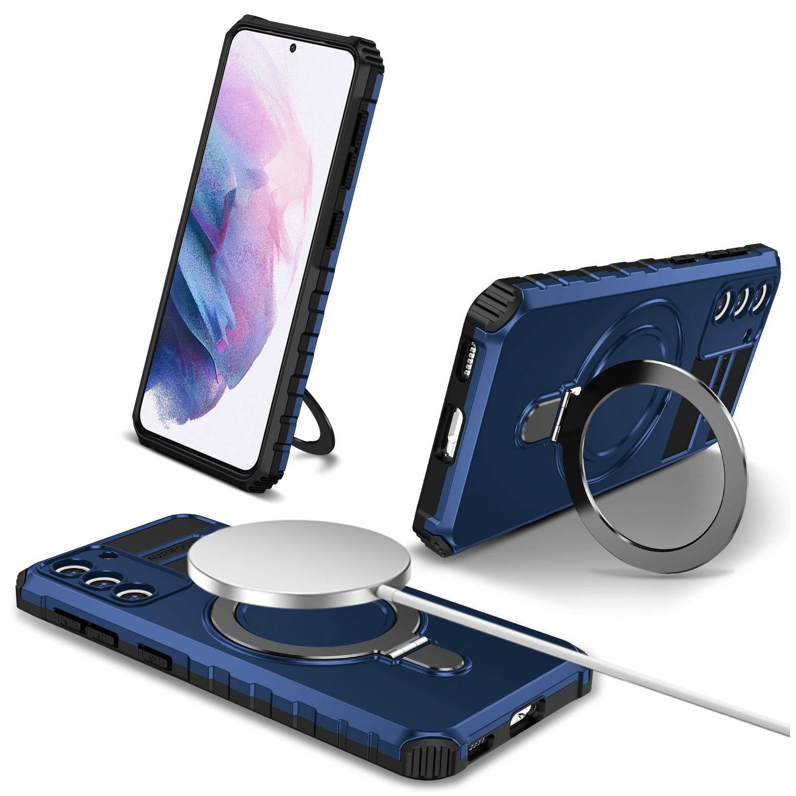 For Samsung Galaxy S21+ 5G Shockproof Case Kickstand PC+TPU Phone Cover Compatible with MagSafe
