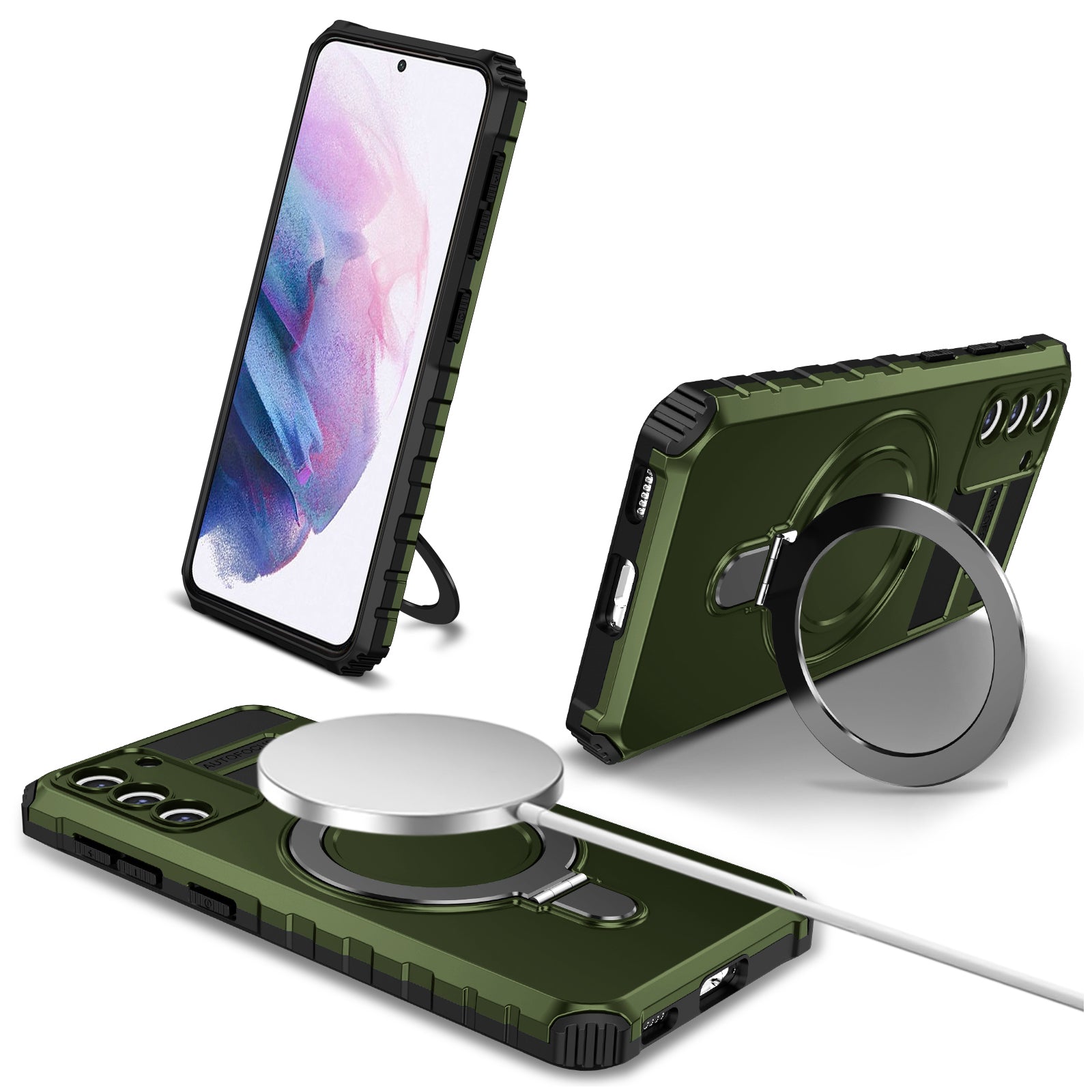 For Samsung Galaxy S21+ 5G Shockproof Case Kickstand PC+TPU Phone Cover Compatible with MagSafe