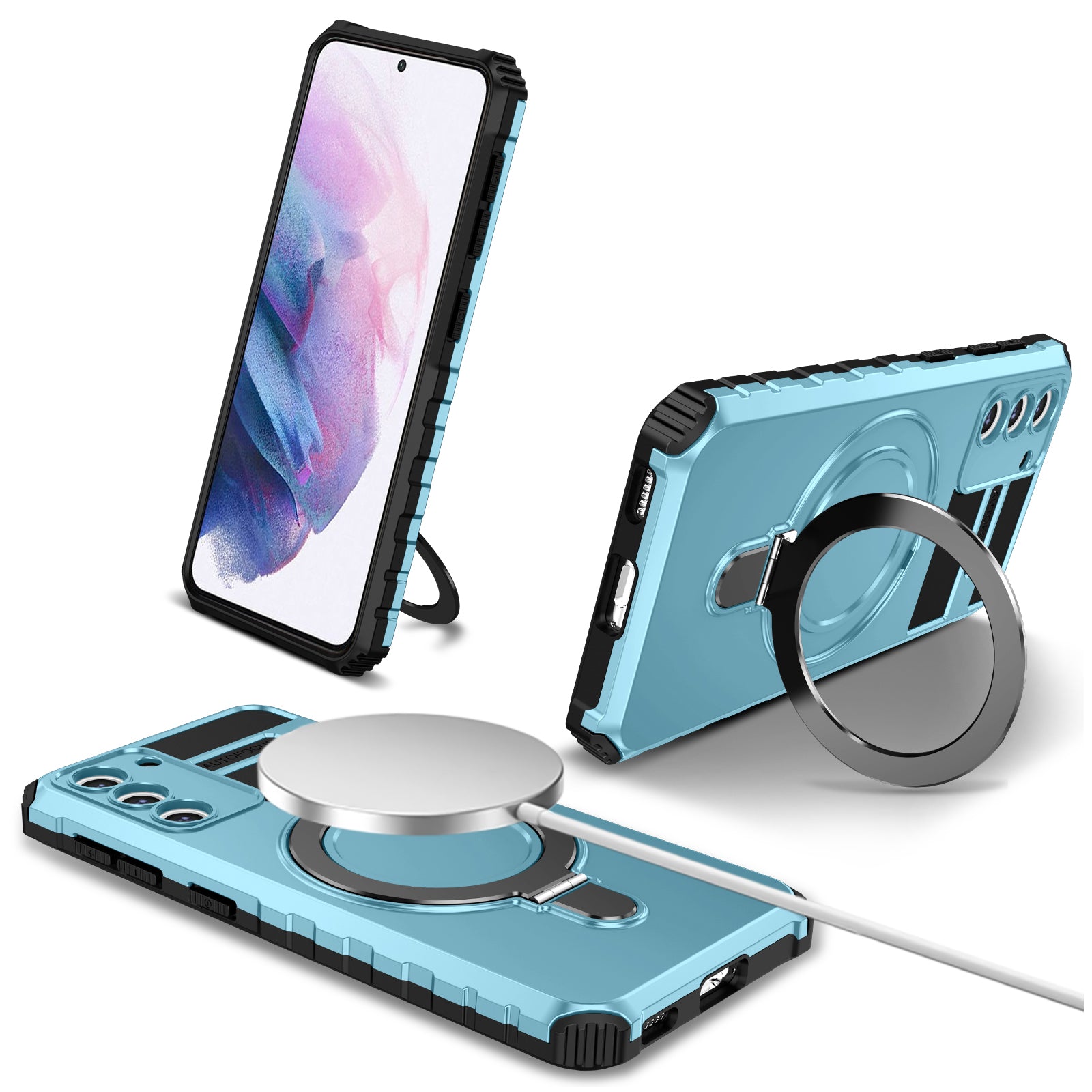 For Samsung Galaxy S21+ 5G Shockproof Case Kickstand PC+TPU Phone Cover Compatible with MagSafe