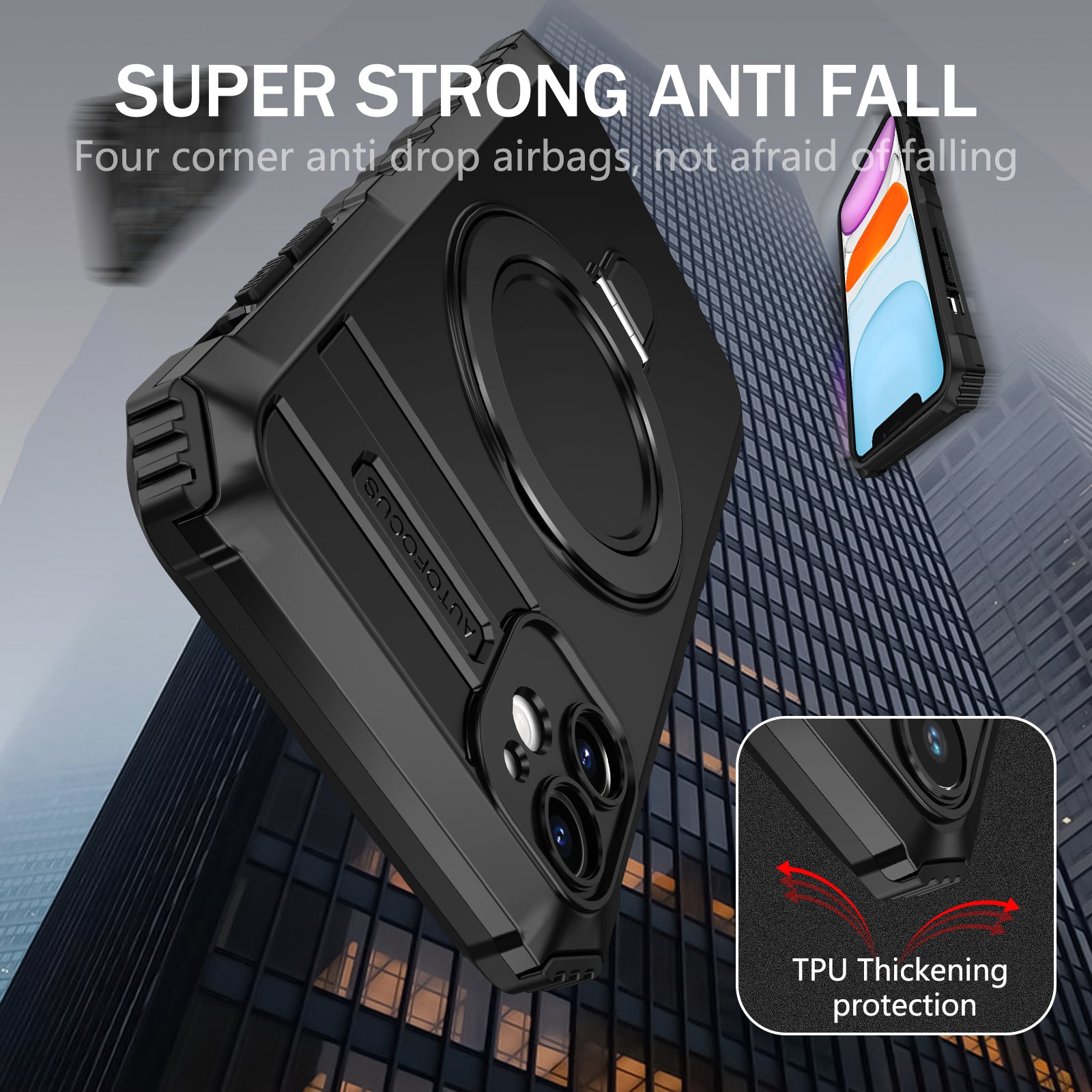 For iPhone 11 Case Kickstand PC+TPU Phone Cover Compatible with MagSafe