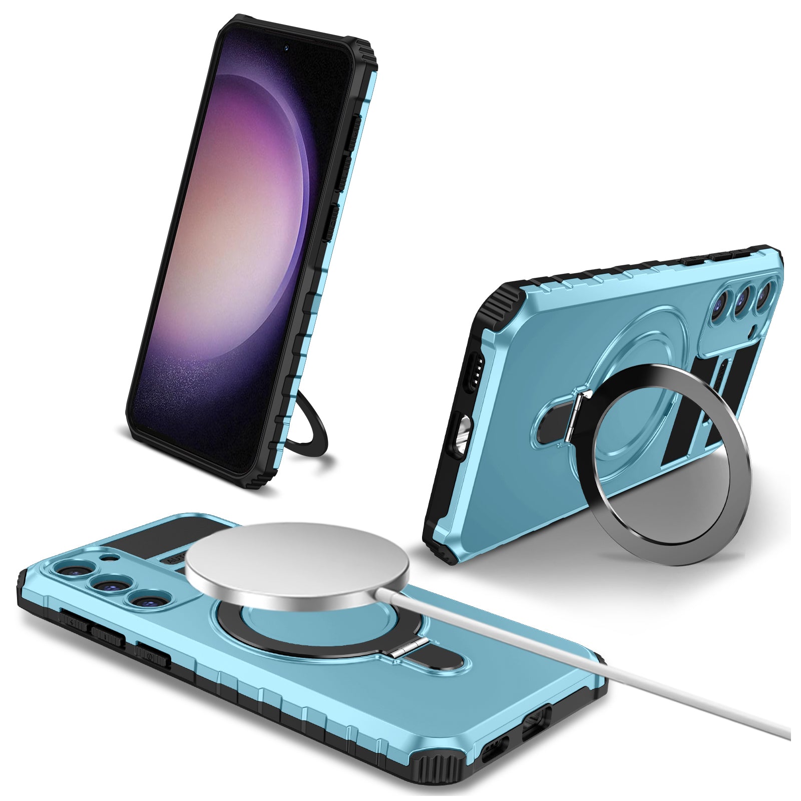 For Samsung Galaxy S23+ Case PC+TPU Kickstand Phone Cover Compatible with MagSafe