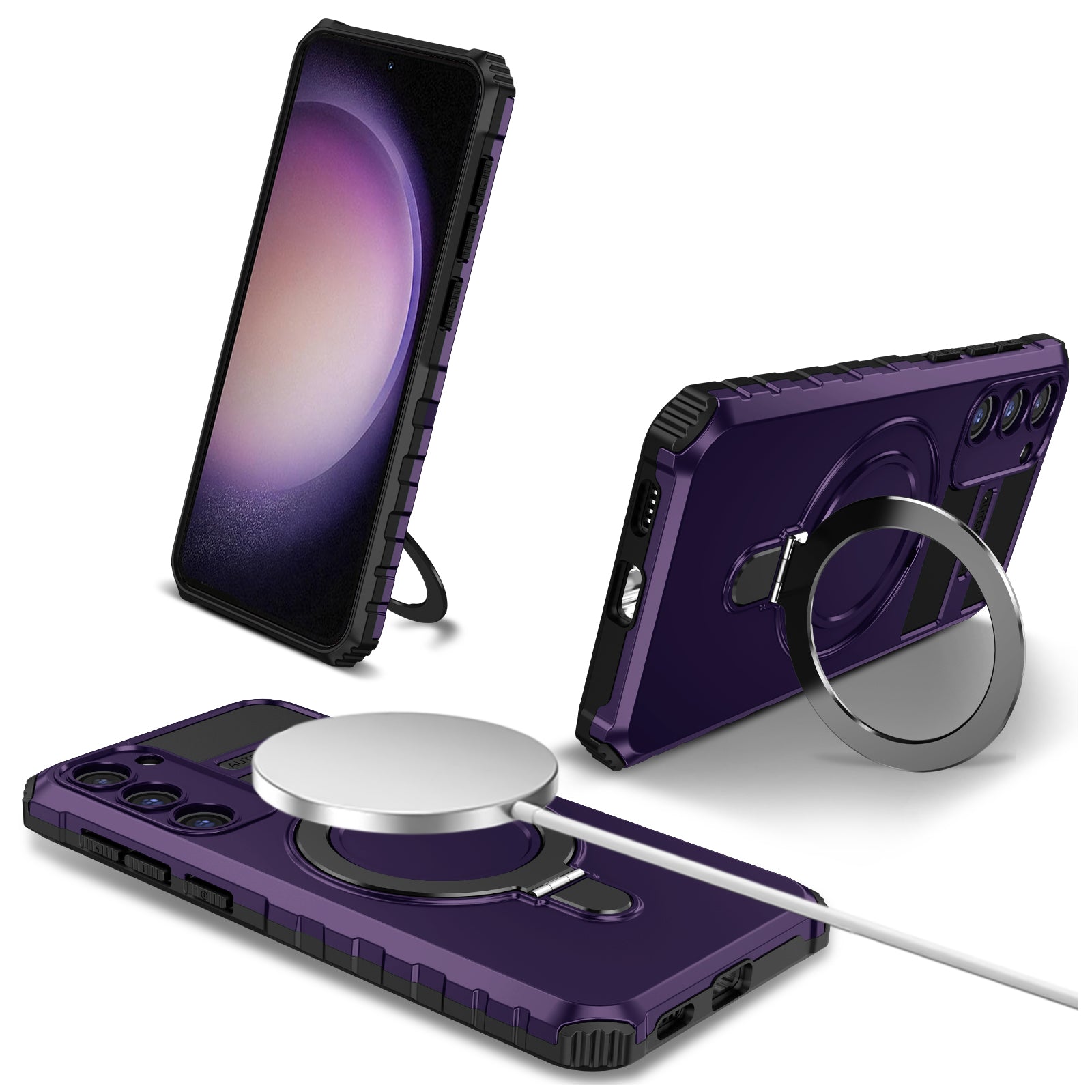 For Samsung Galaxy S23+ Case PC+TPU Kickstand Phone Cover Compatible with MagSafe