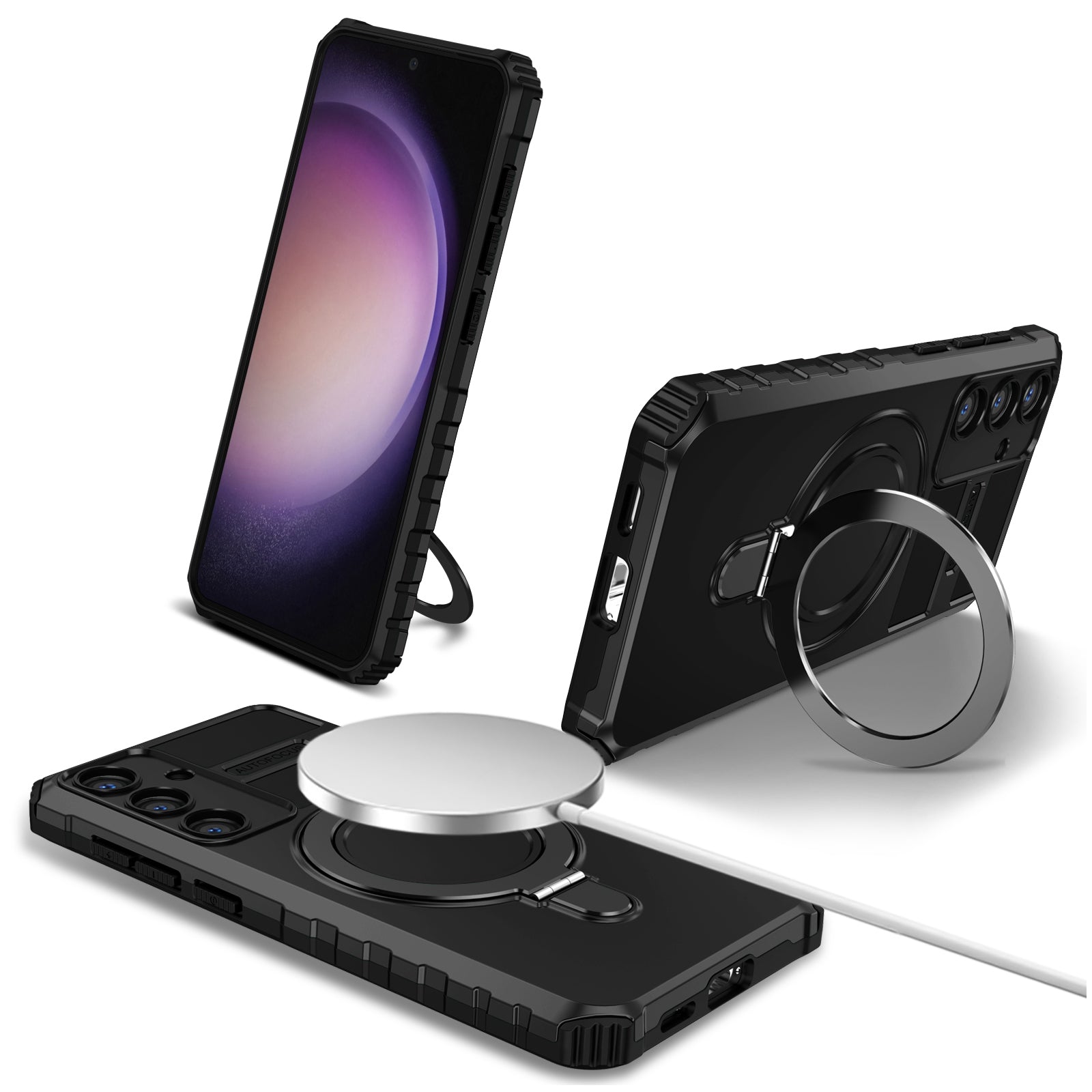 For Samsung Galaxy S24 Shockproof Case PC+TPU Kickstand Phone Case Compatible with MagSafe