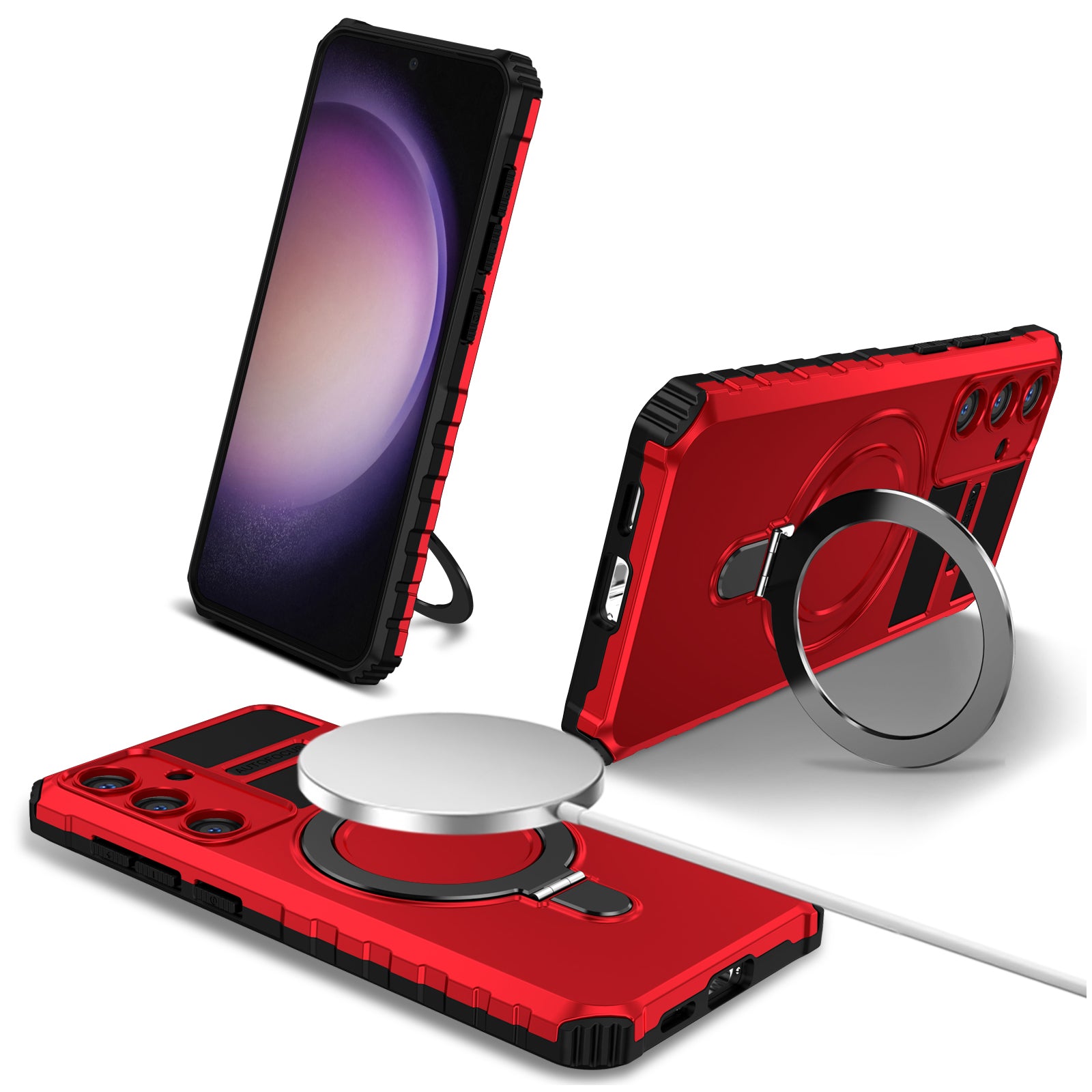 For Samsung Galaxy S24 Shockproof Case PC+TPU Kickstand Phone Case Compatible with MagSafe