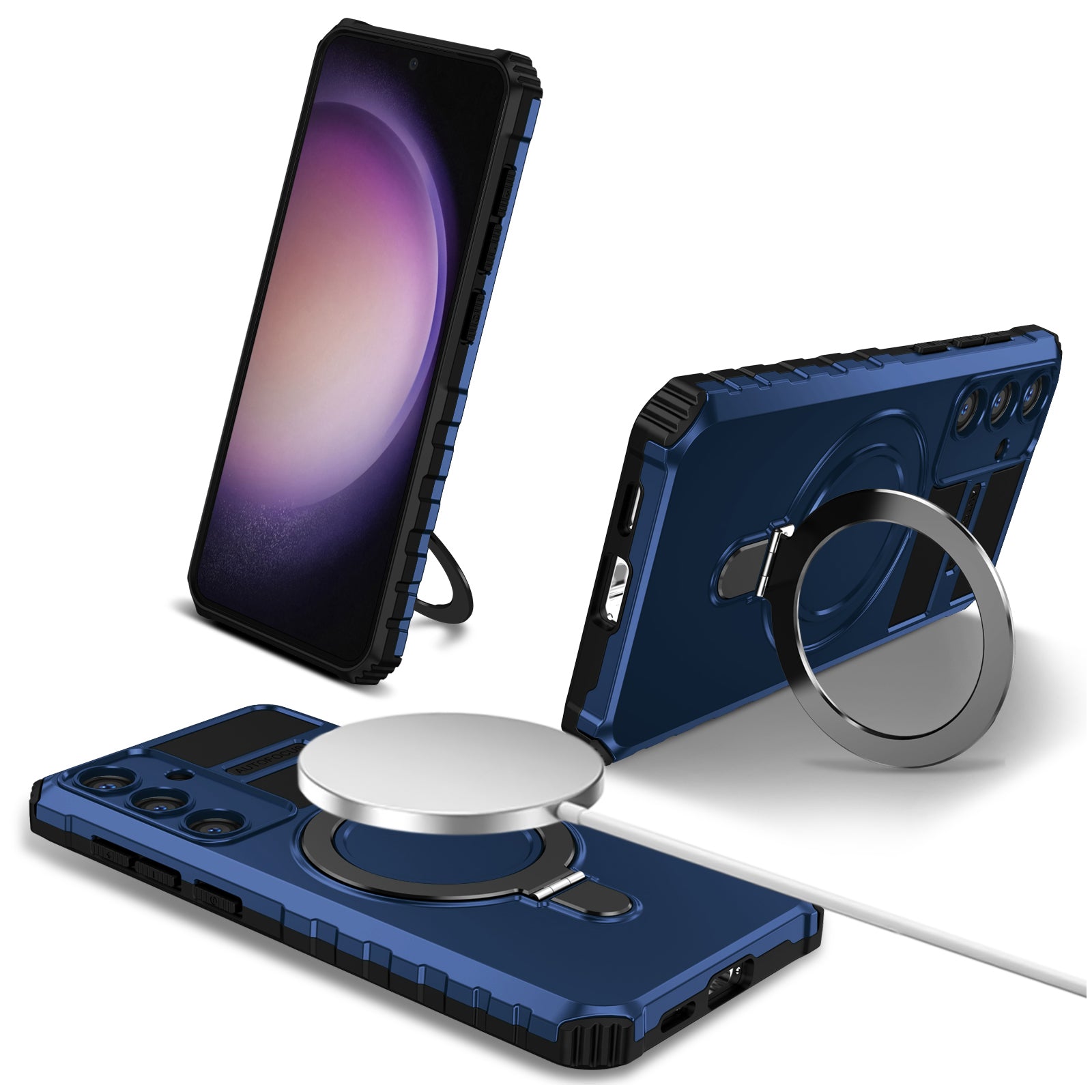 For Samsung Galaxy S24 Shockproof Case PC+TPU Kickstand Phone Case Compatible with MagSafe