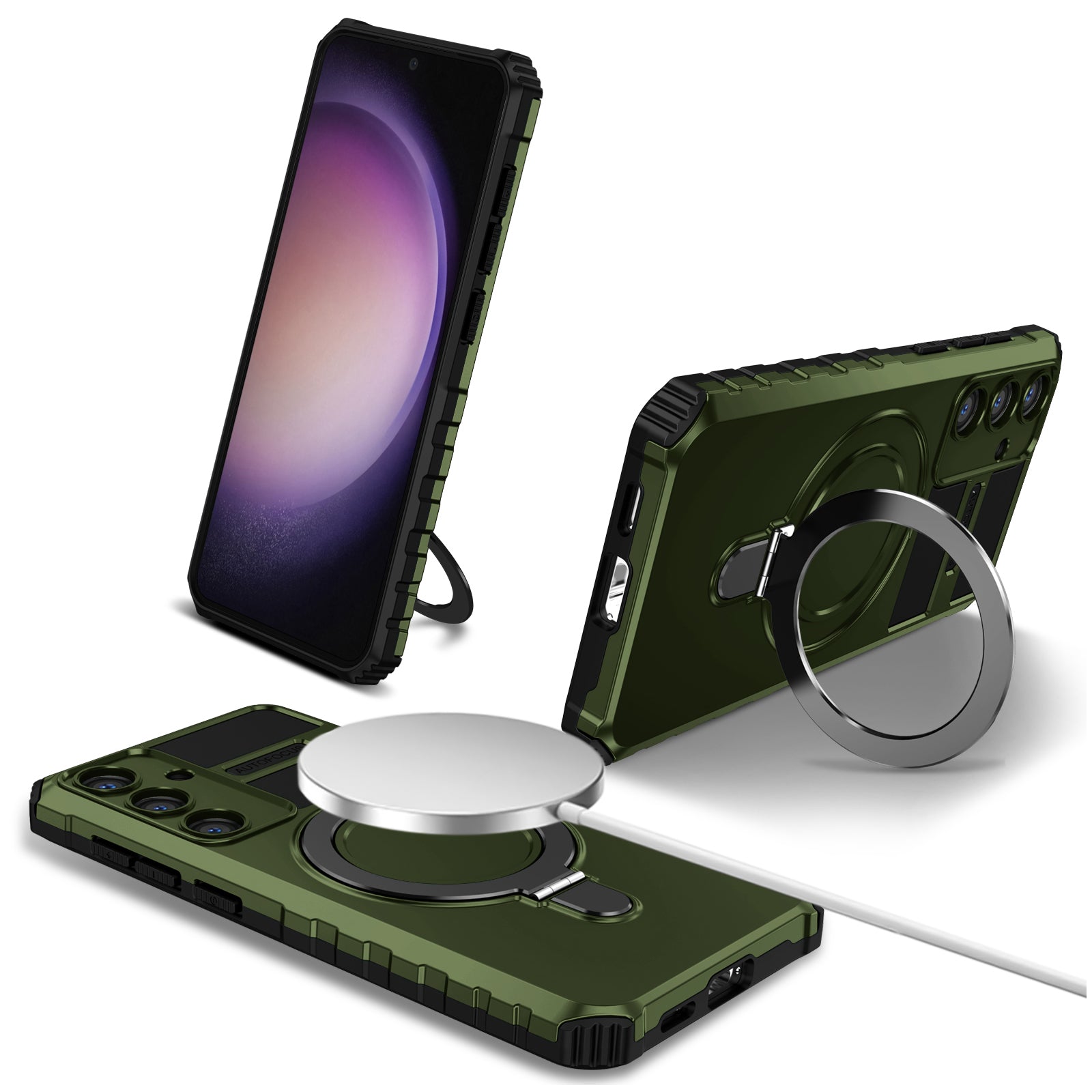 For Samsung Galaxy S24 Shockproof Case PC+TPU Kickstand Phone Case Compatible with MagSafe