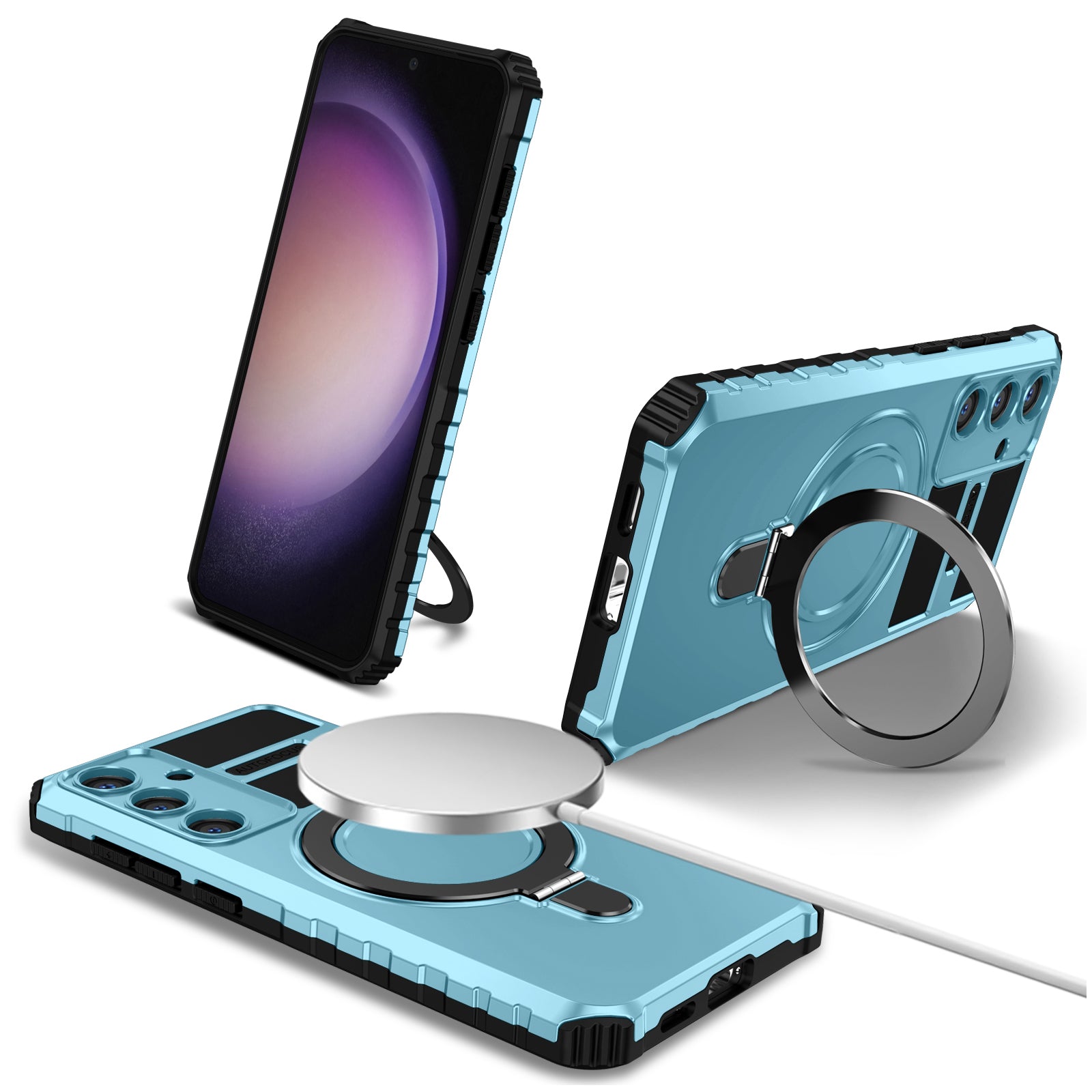 For Samsung Galaxy S24 Shockproof Case PC+TPU Kickstand Phone Case Compatible with MagSafe