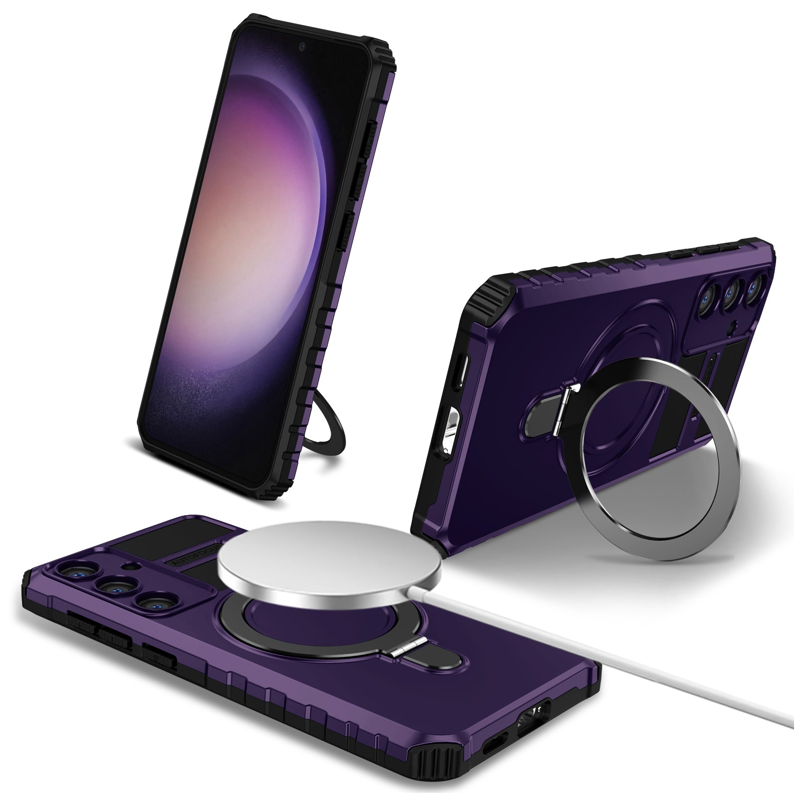 For Samsung Galaxy S24 Shockproof Case PC+TPU Kickstand Phone Case Compatible with MagSafe