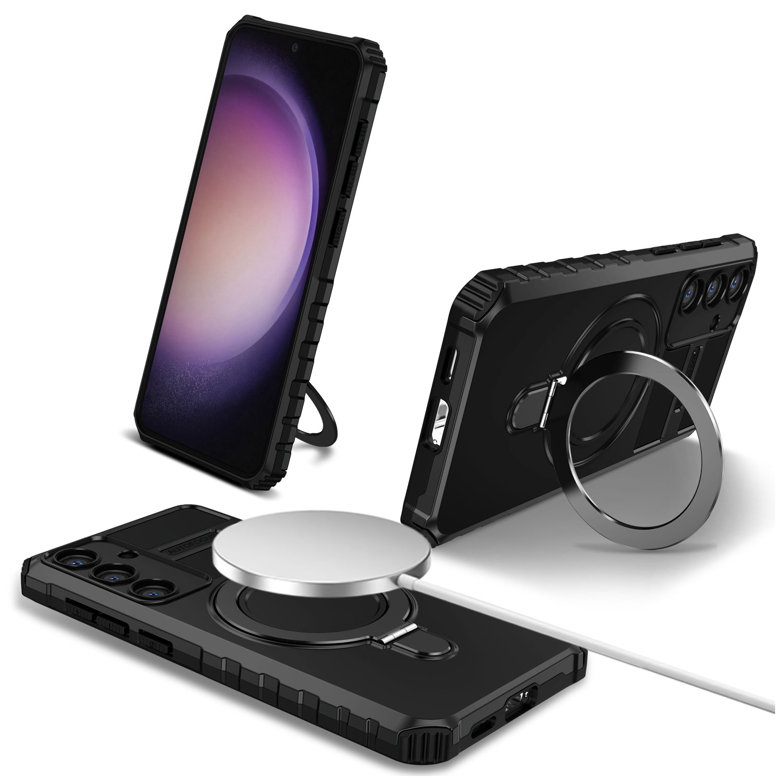 For Samsung Galaxy S24+ Case PC+TPU Kickstand Phone Cover Compatible with MagSafe