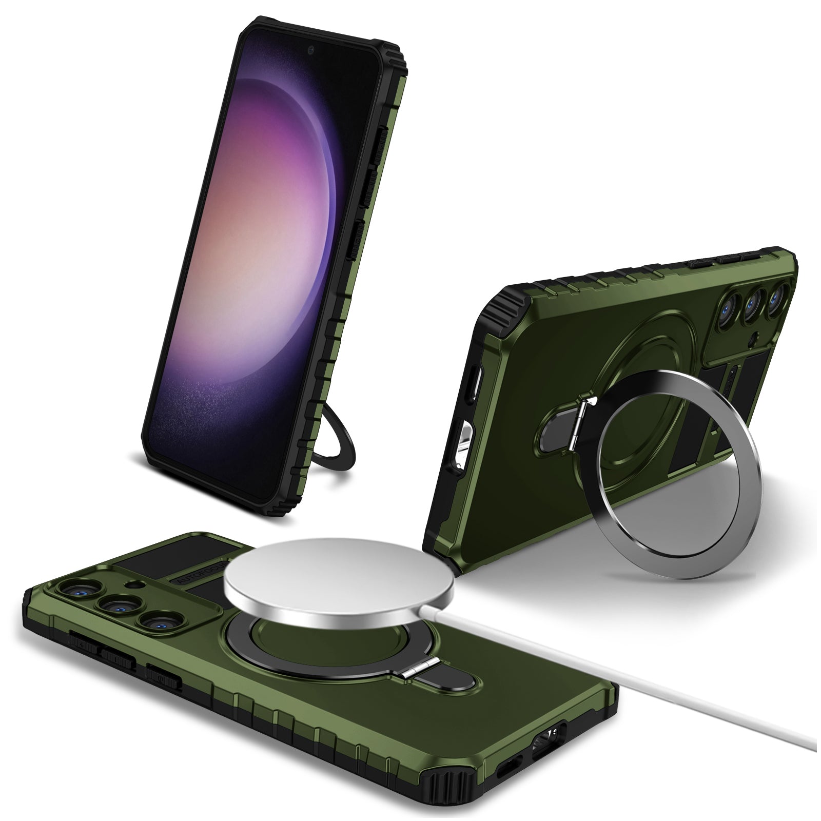 For Samsung Galaxy S24+ Case PC+TPU Kickstand Phone Cover Compatible with MagSafe