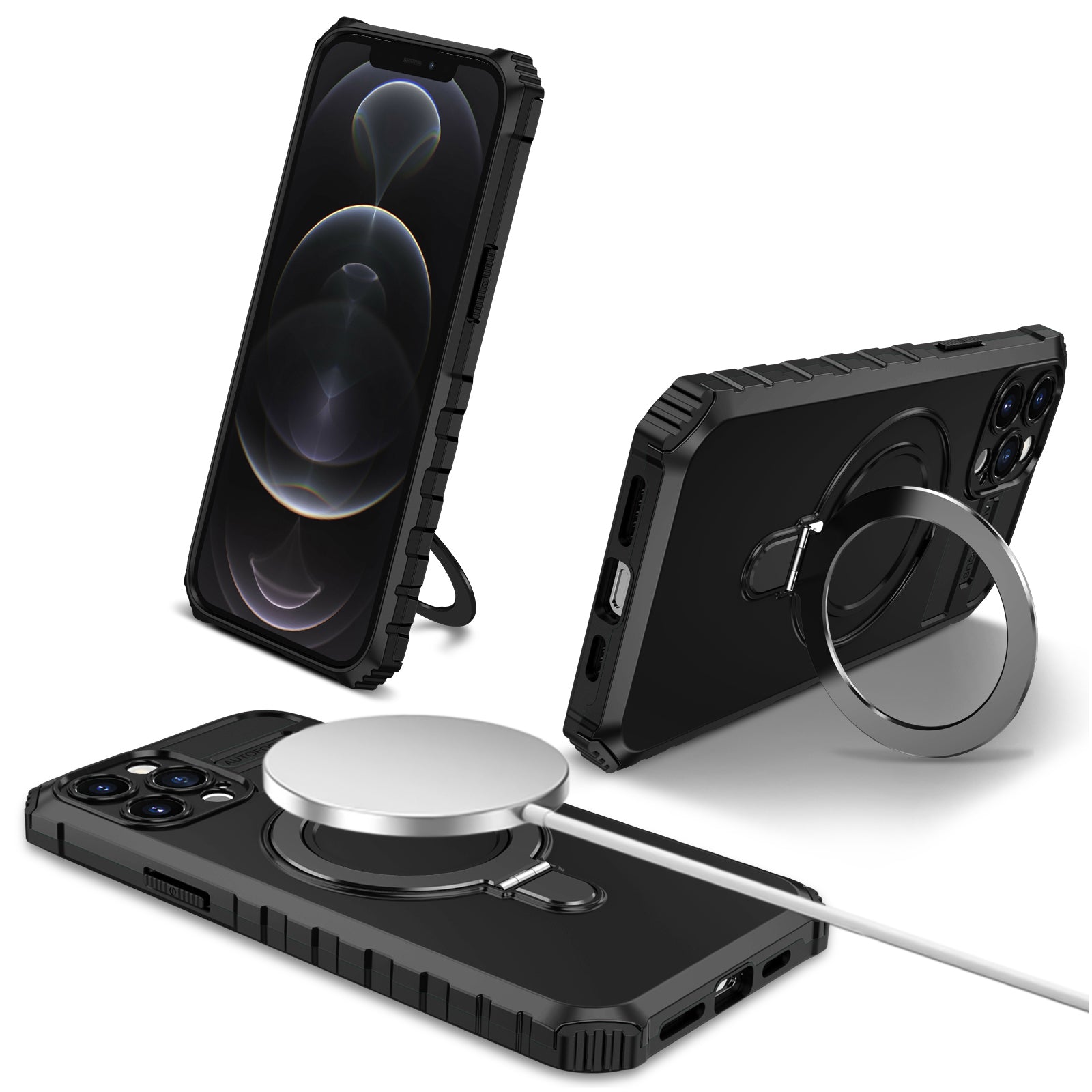 For iPhone 12 Pro Max Case with Magnetic Kickstand PC+TPU Phone Cover
