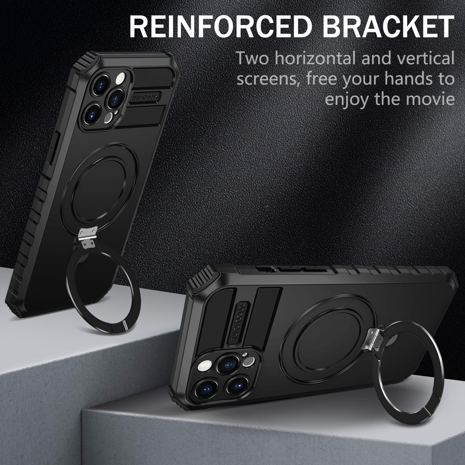 For iPhone 12 Pro Max Case with Magnetic Kickstand PC+TPU Phone Cover