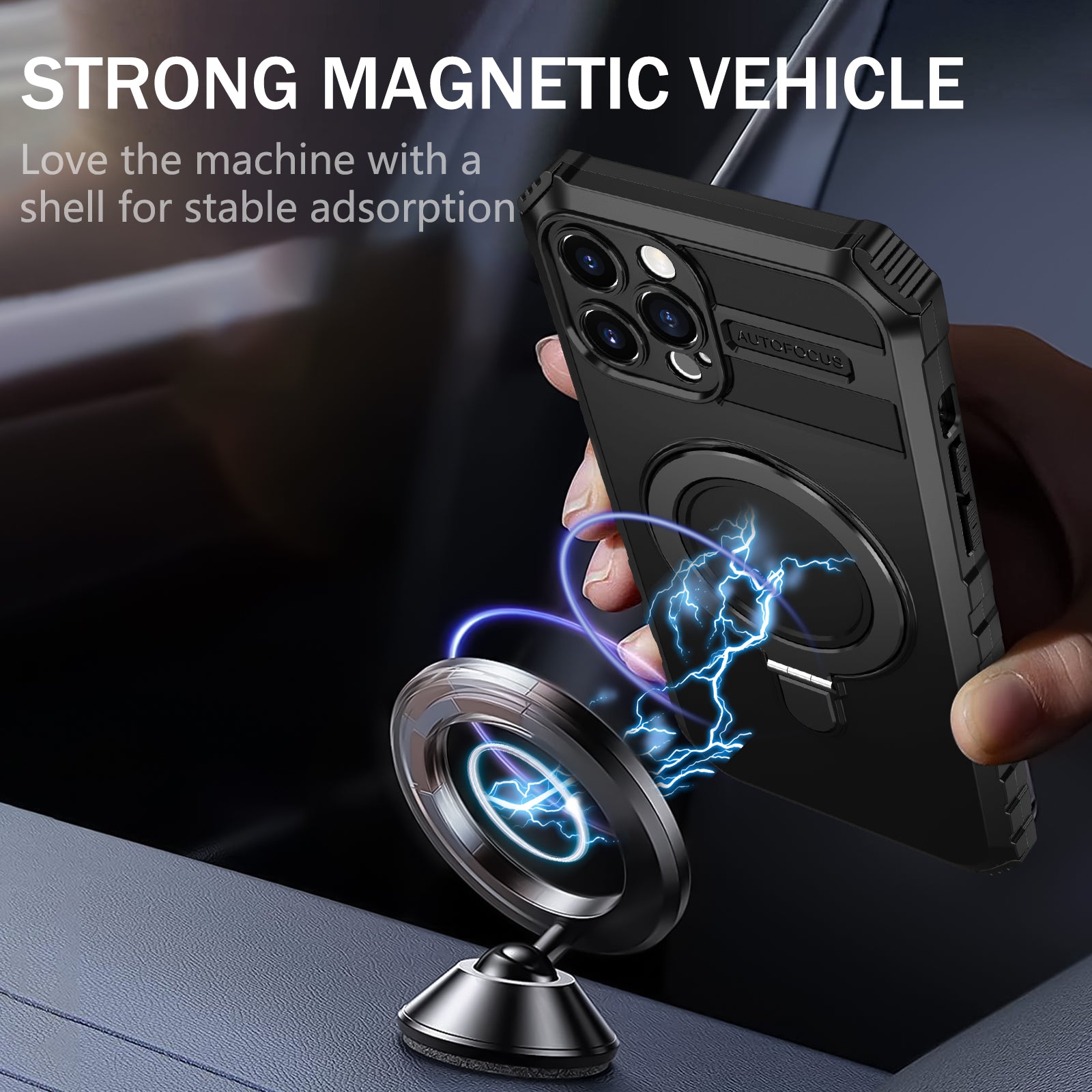 For iPhone 12 Pro Max Case with Magnetic Kickstand PC+TPU Phone Cover