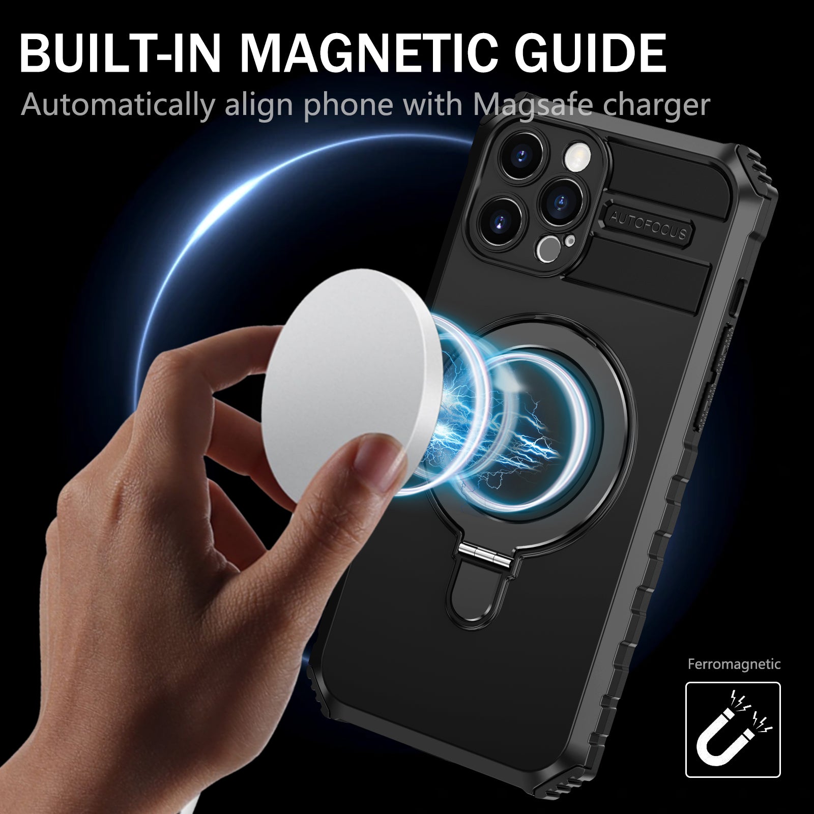 For iPhone 12 Pro Max Case with Magnetic Kickstand PC+TPU Phone Cover