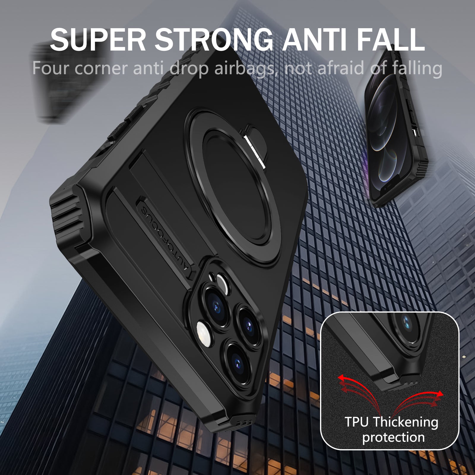 For iPhone 12 Pro Max Case with Magnetic Kickstand PC+TPU Phone Cover